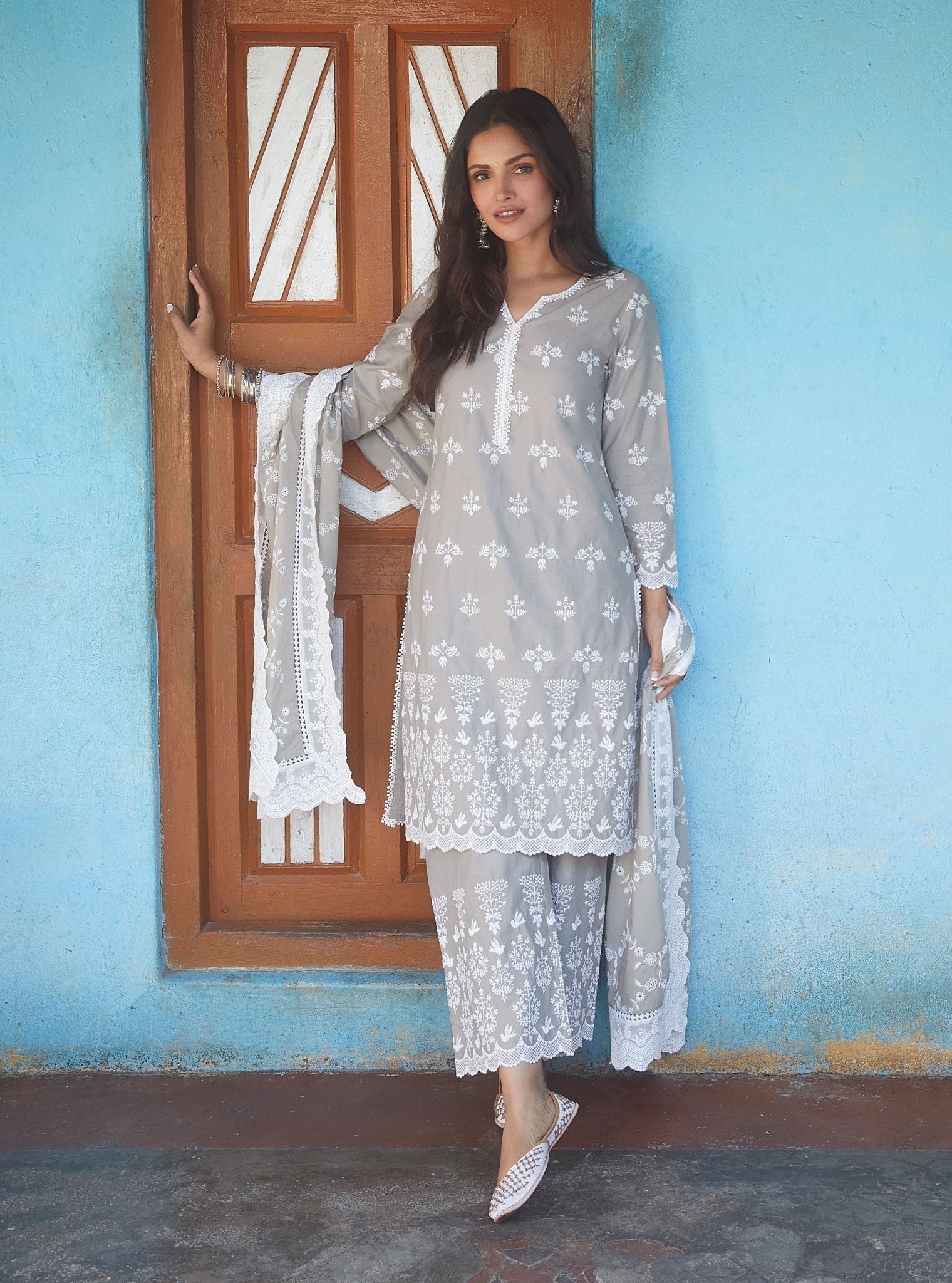 Prini Supima Cotton Grey Kurta with Palazzo Set