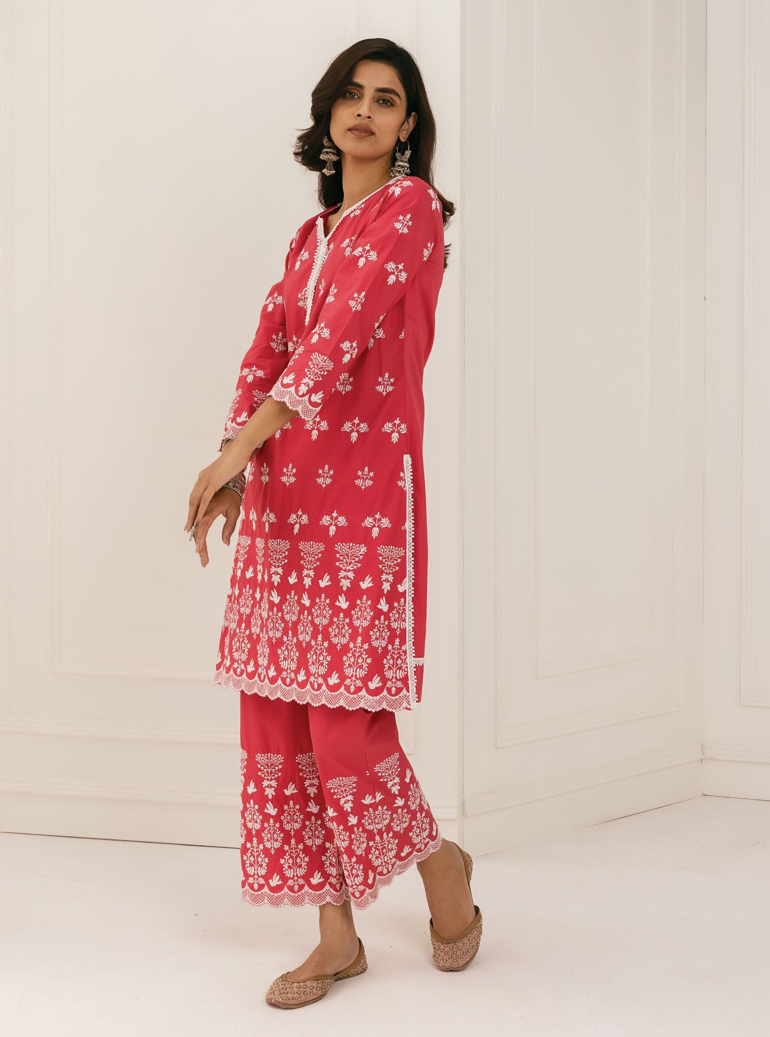 Mulmul Supima Cotton Prini Red Kurta