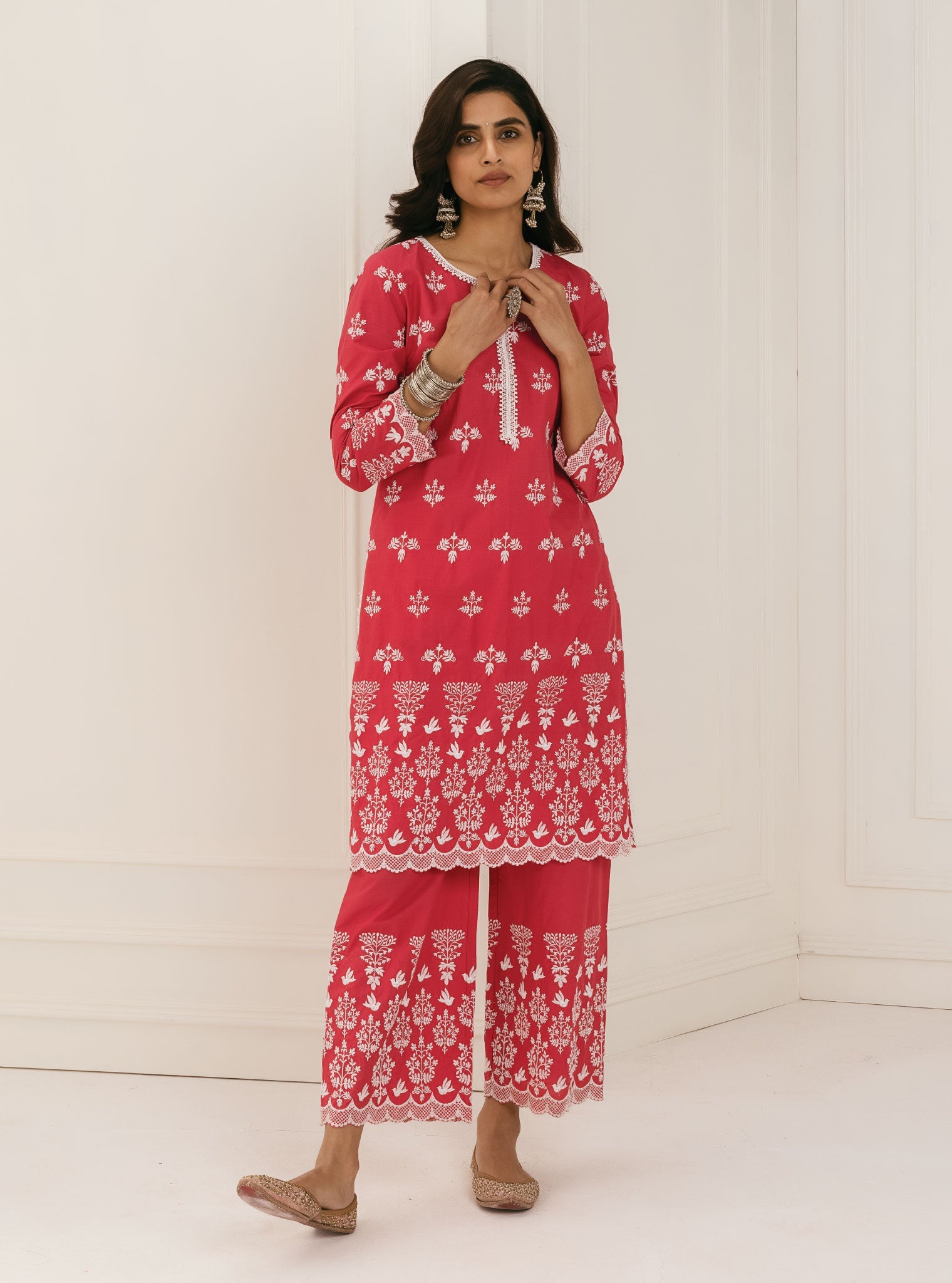 Mulmul Supima Cotton Prini Red Kurta