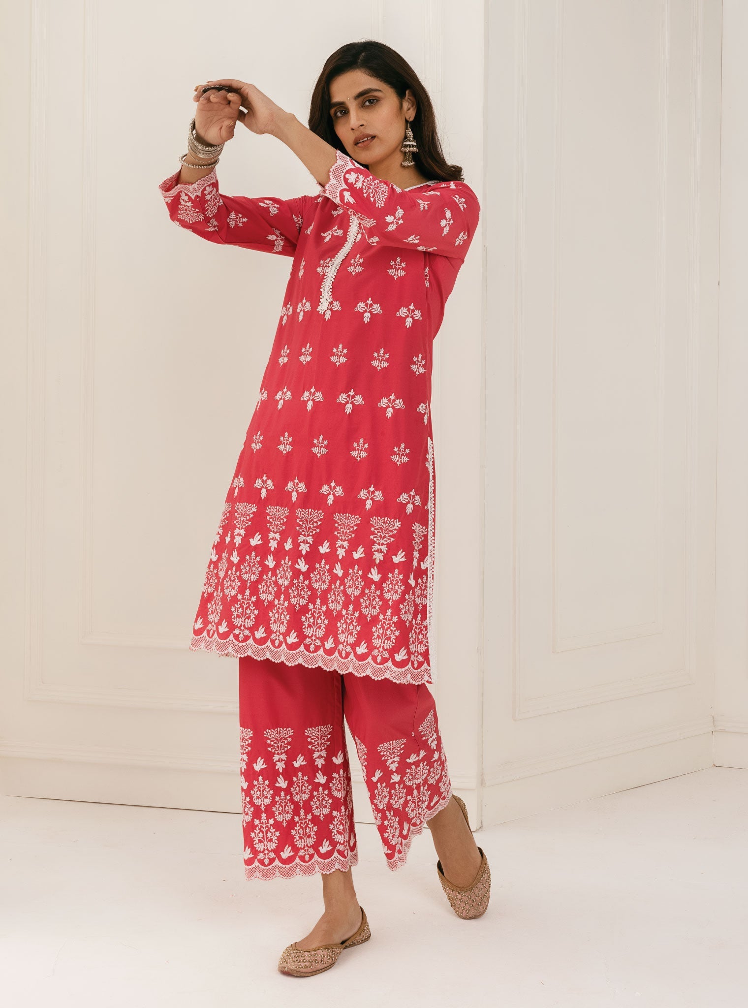 Mulmul Supima Cotton Prini Red Kurta
