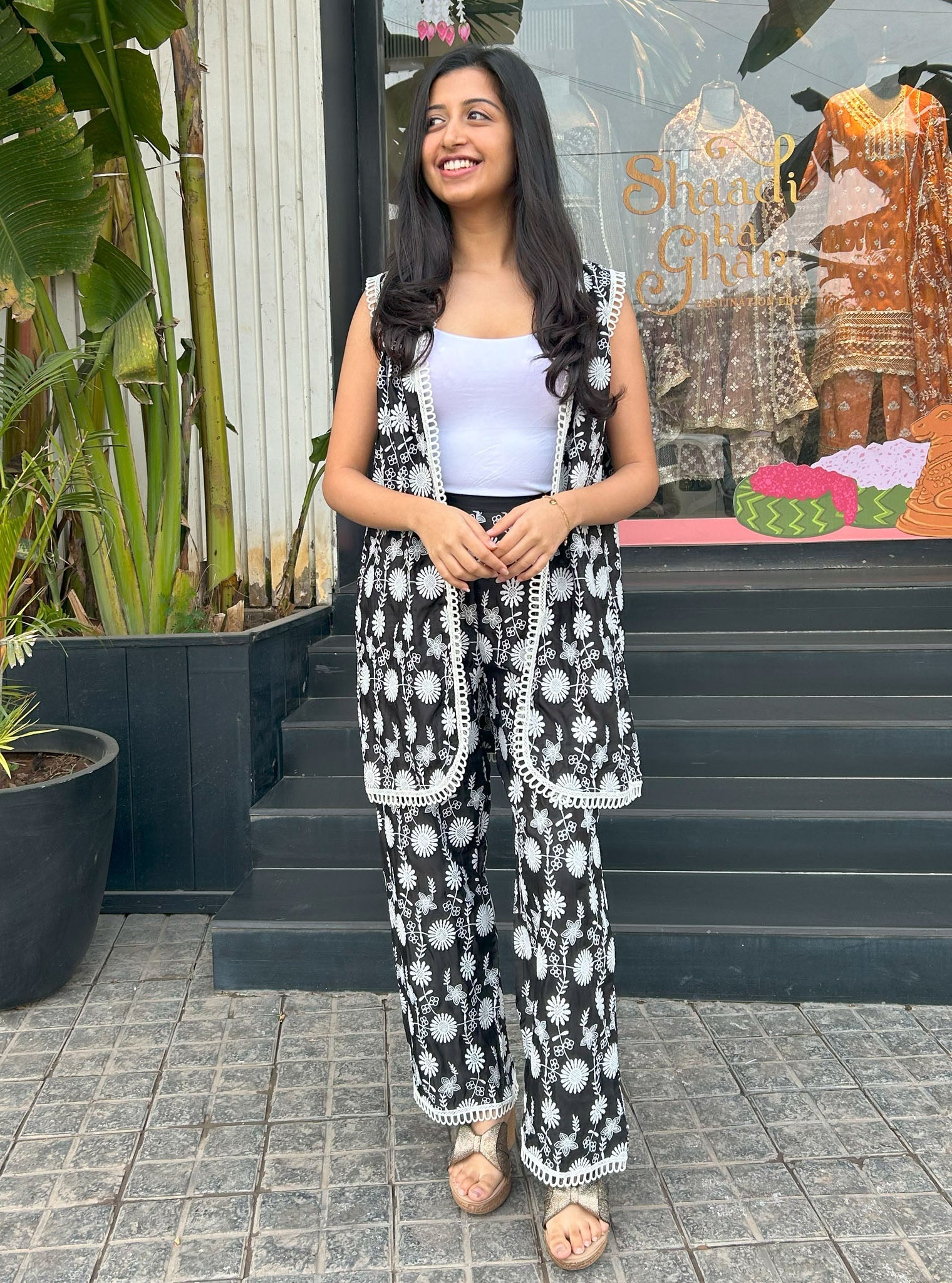 Kynlee Cupro Black Top with Pant Set