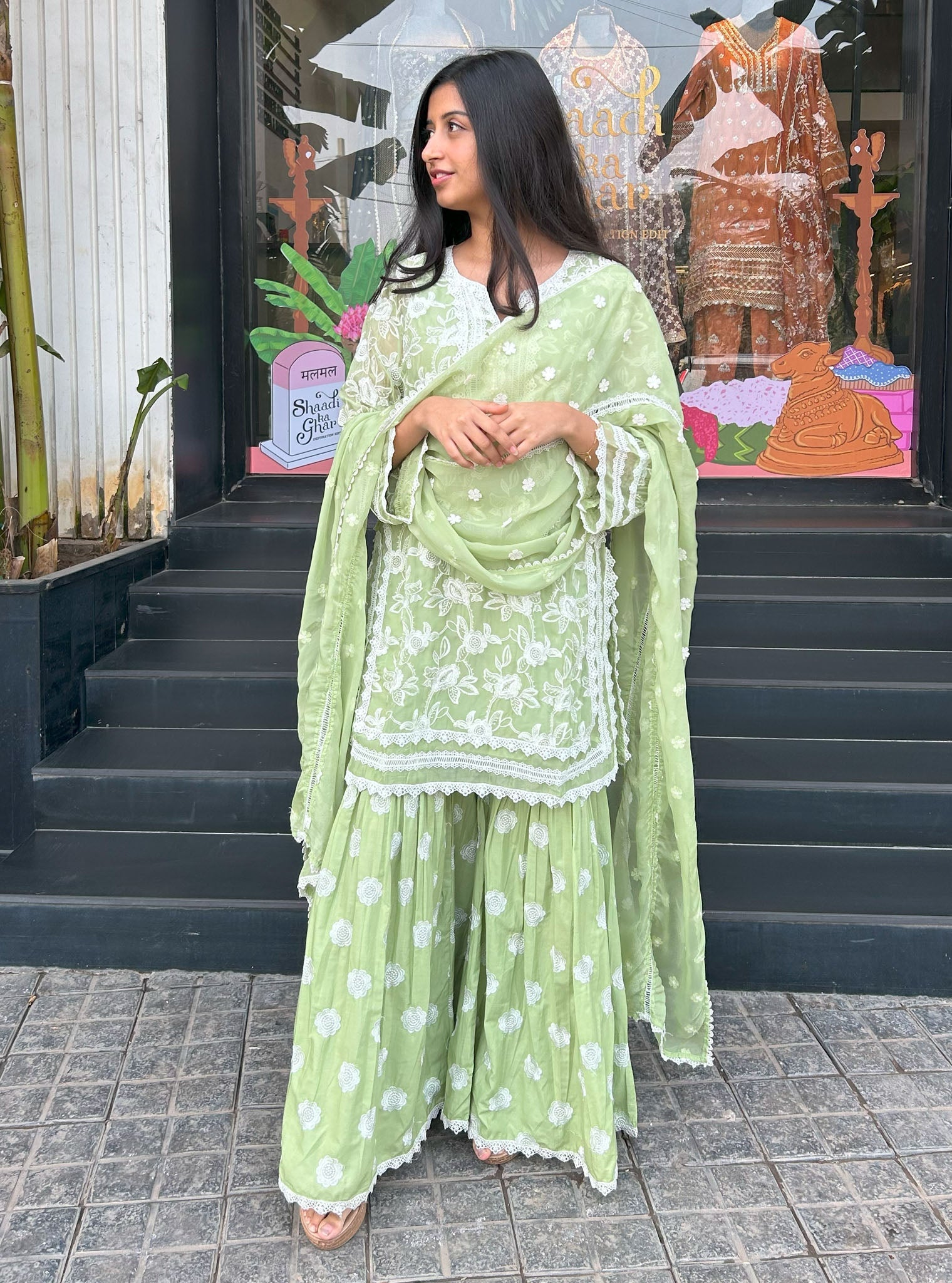 Lyella Supima Cotton Green Kurta with Garara Set