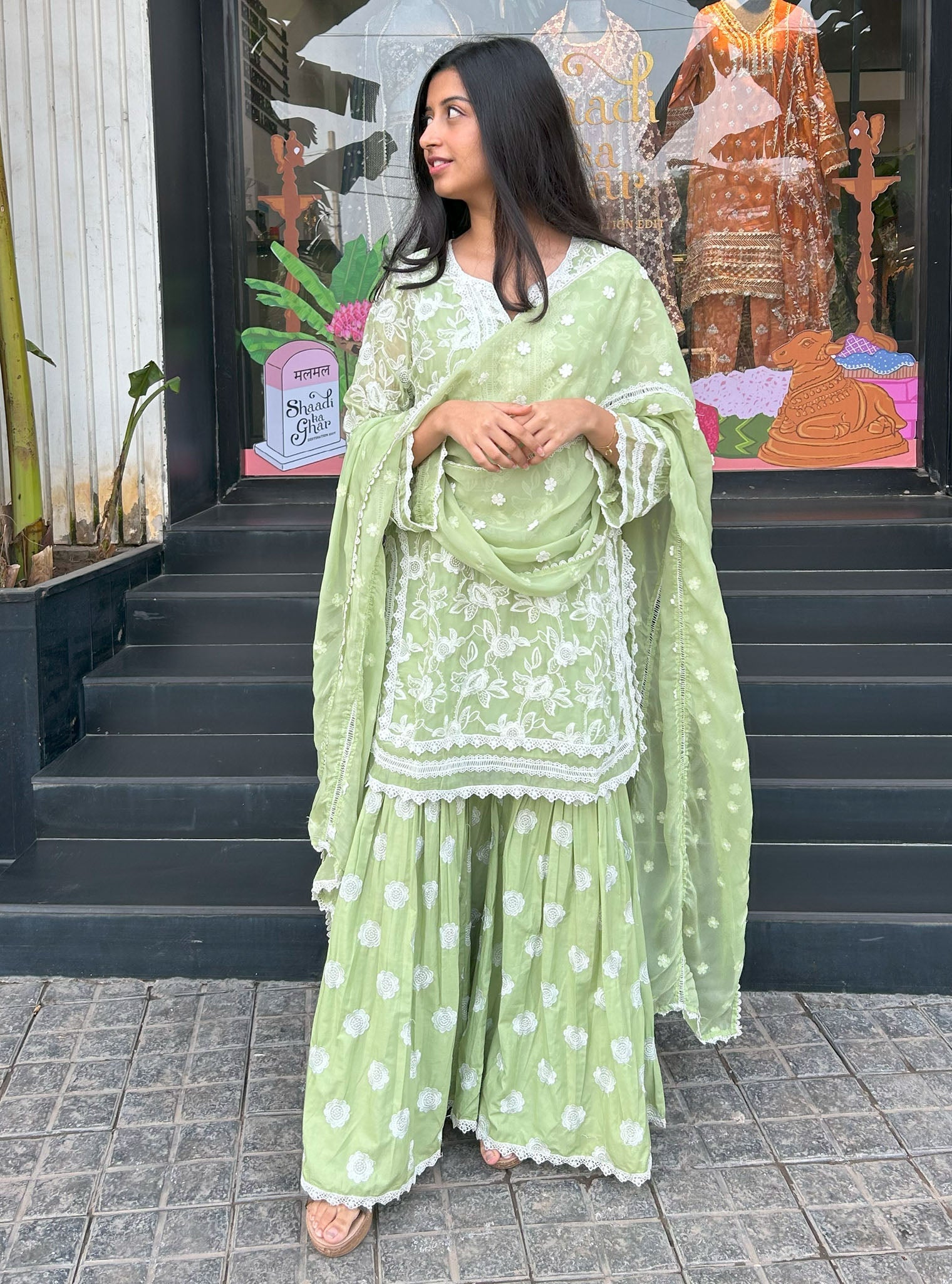 Lyella Supima Cotton Green Kurta with Garara Set