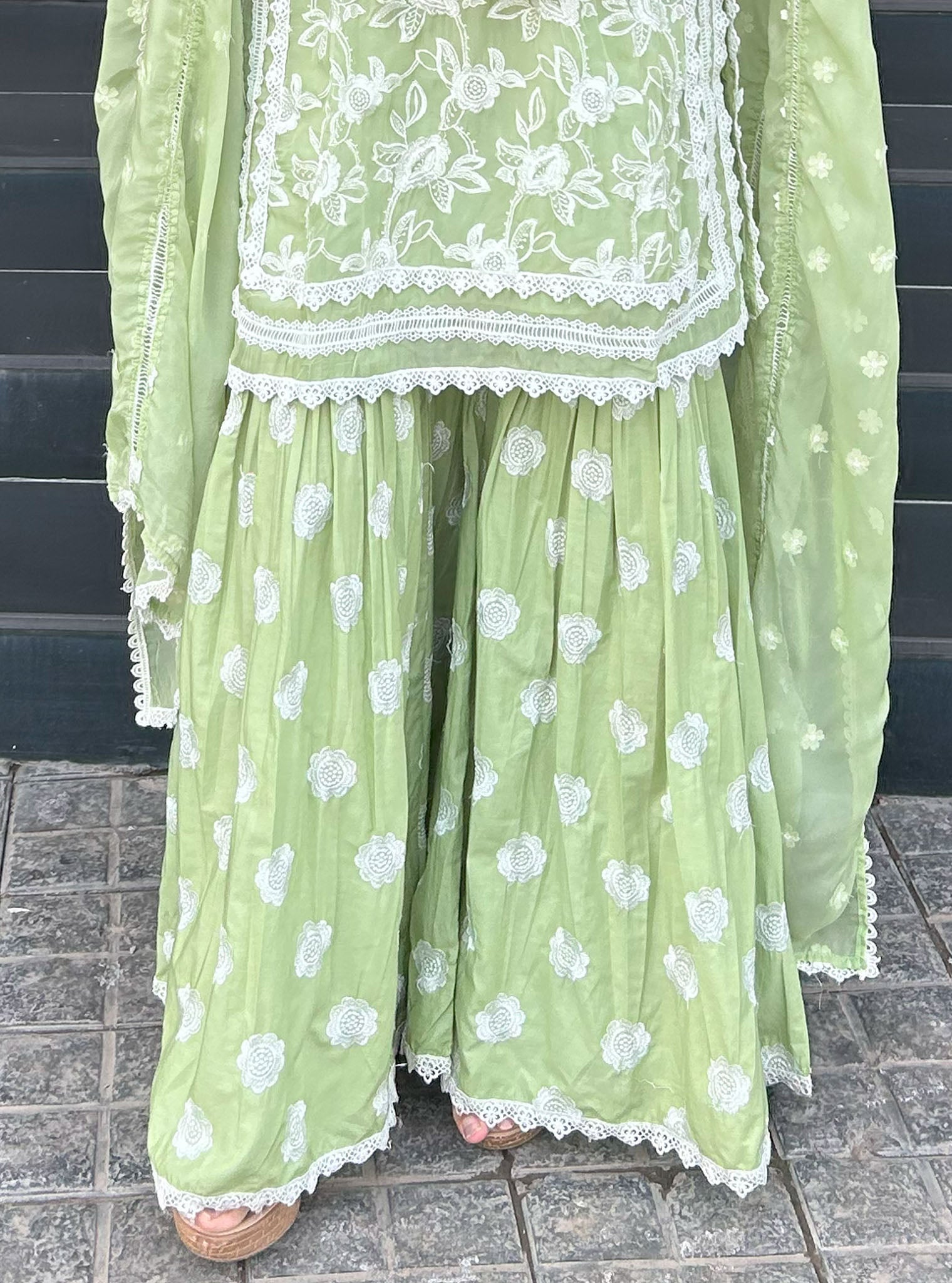 Lyella Supima Cotton Green Kurta with Garara Set