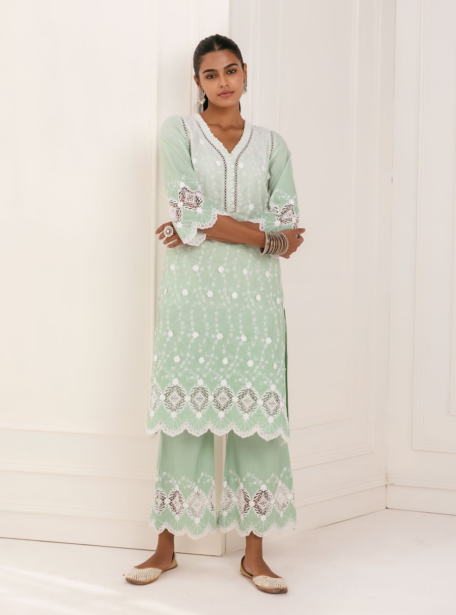 Purna Supima Cotton Green Kurta with Palazzo Set