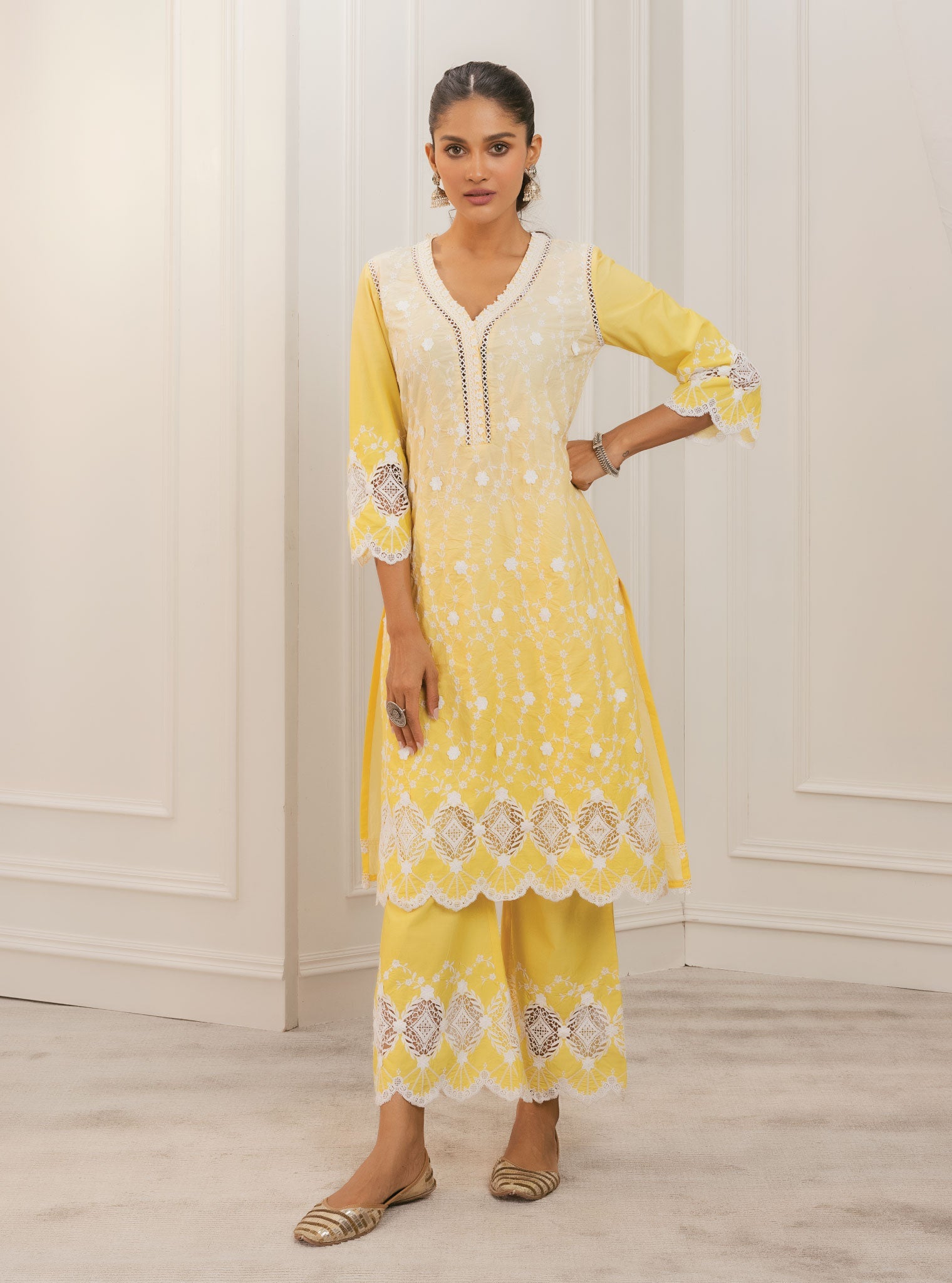 Purna Supima Cotton Yellow Kurta with Palazzo Set