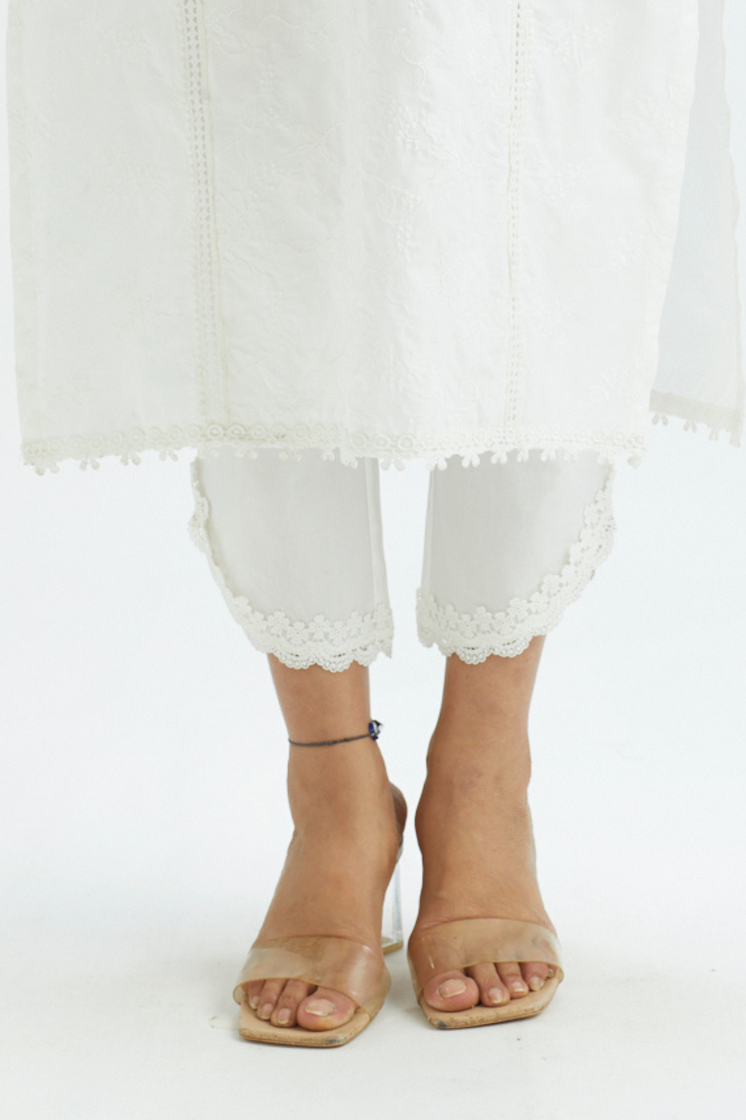 Mulmul Supima Cotton Rounded Hem White Pyajama