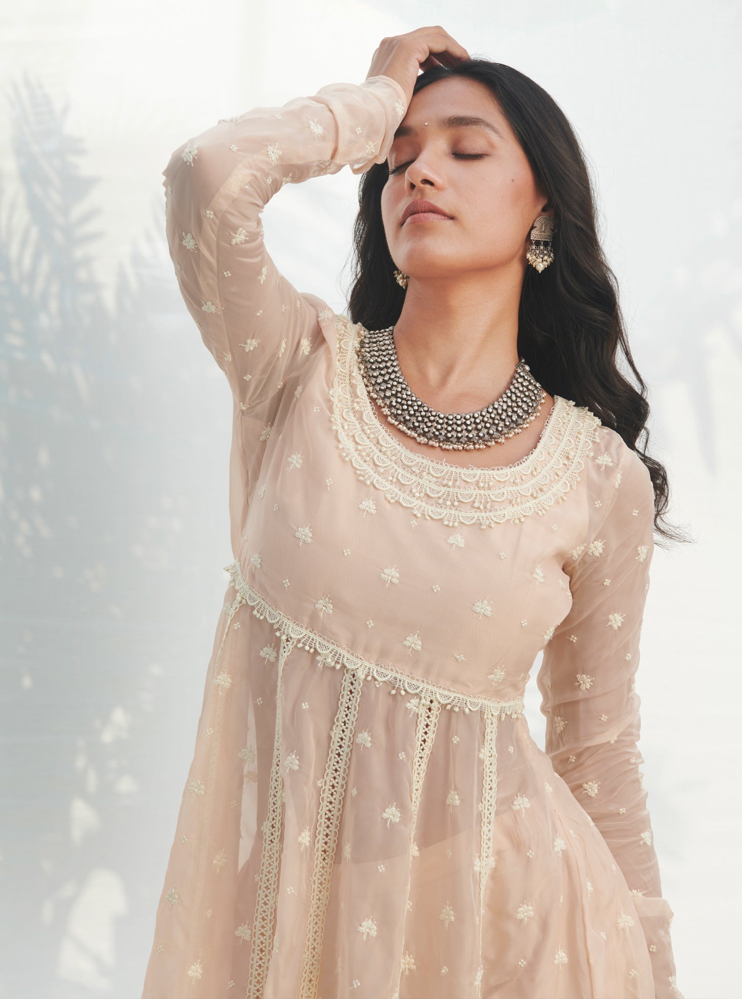 Raia Organza Beige Anarkali Kurta Set