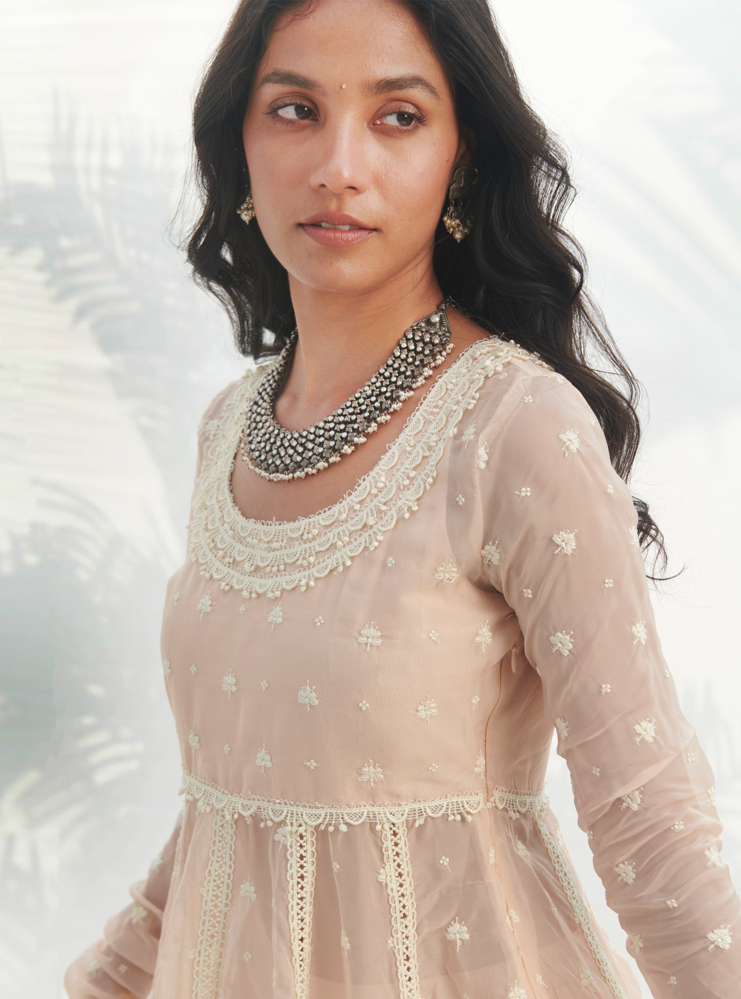 Raia Organza Beige Anarkali Kurta Set