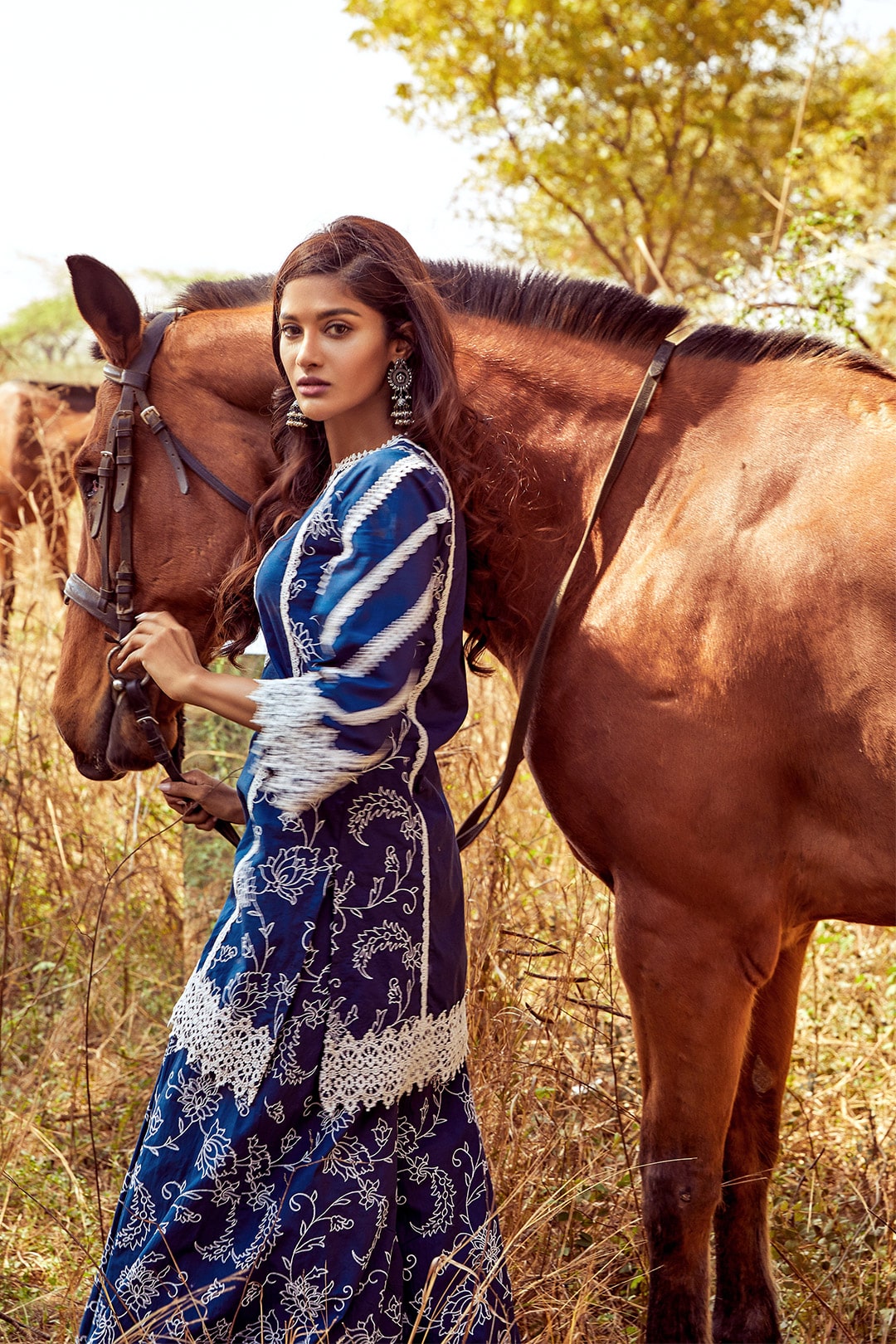 Reverie Supima Cotton Navy Kurta with Sharara Set