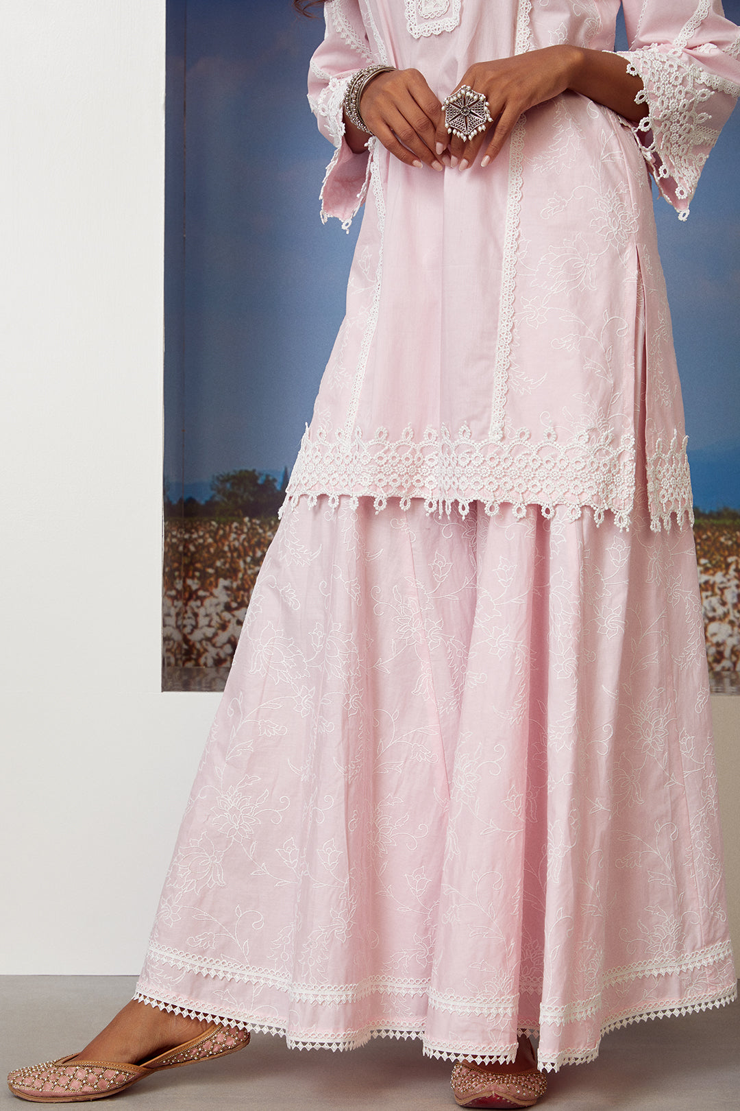 Reverie Supima Cotton Pink Kurta with Sharara Set