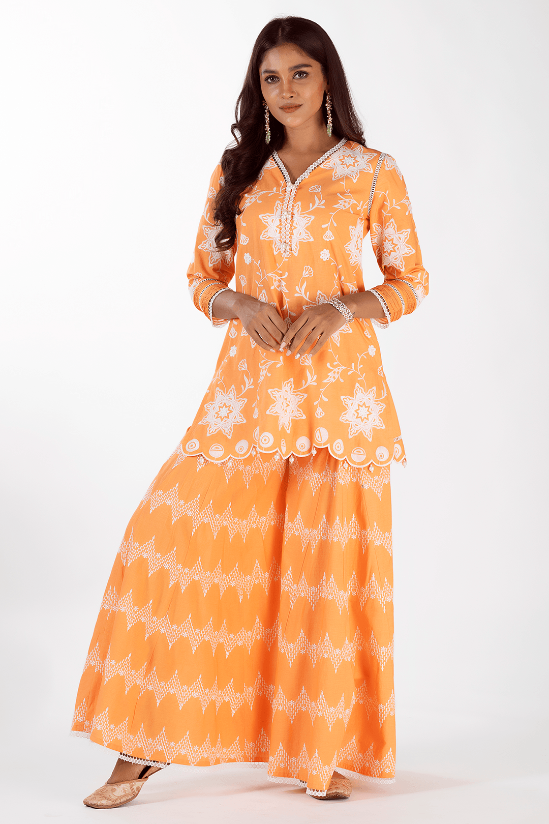 Riley Supima Cotton Orange Kurta with Sharara Set