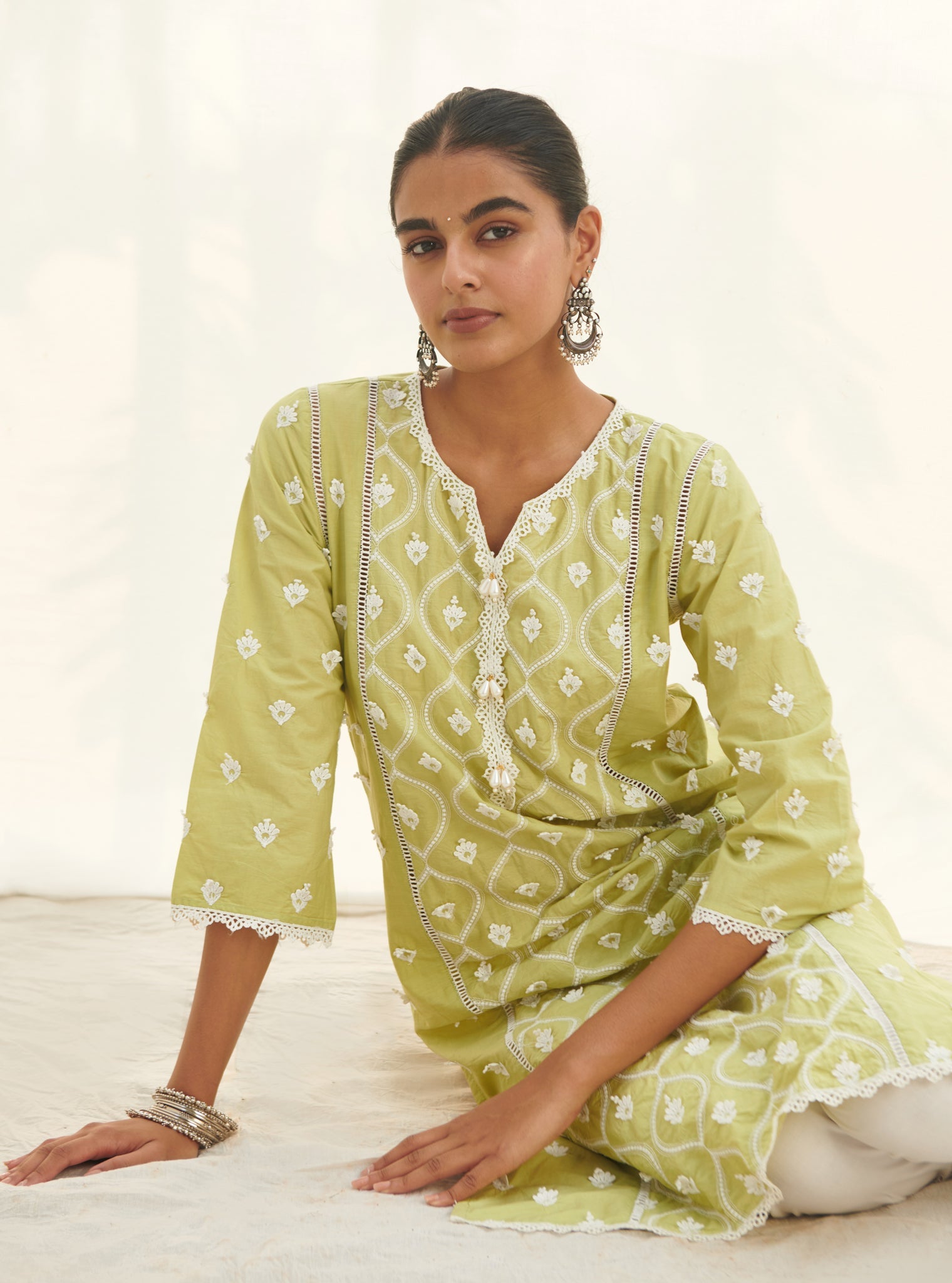 Rivona Supima Cotton Lime Kurta Set