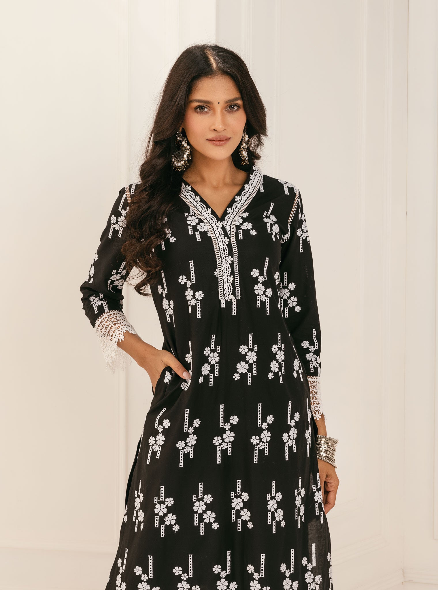 Riwa Supima Cotton Black Kurta with Palazzo Set