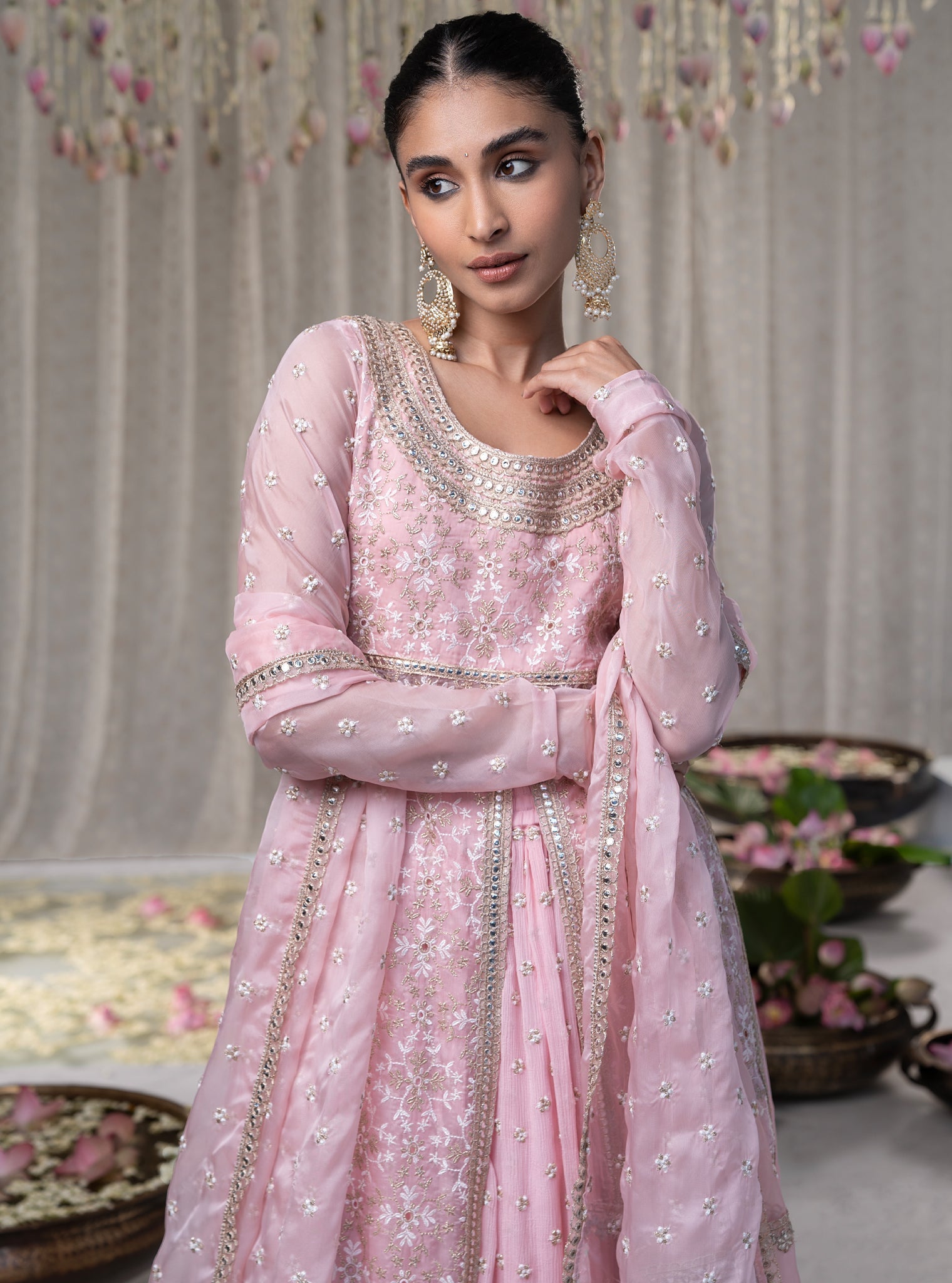 Sajda Organza Pink Kurta with Skirt Set
