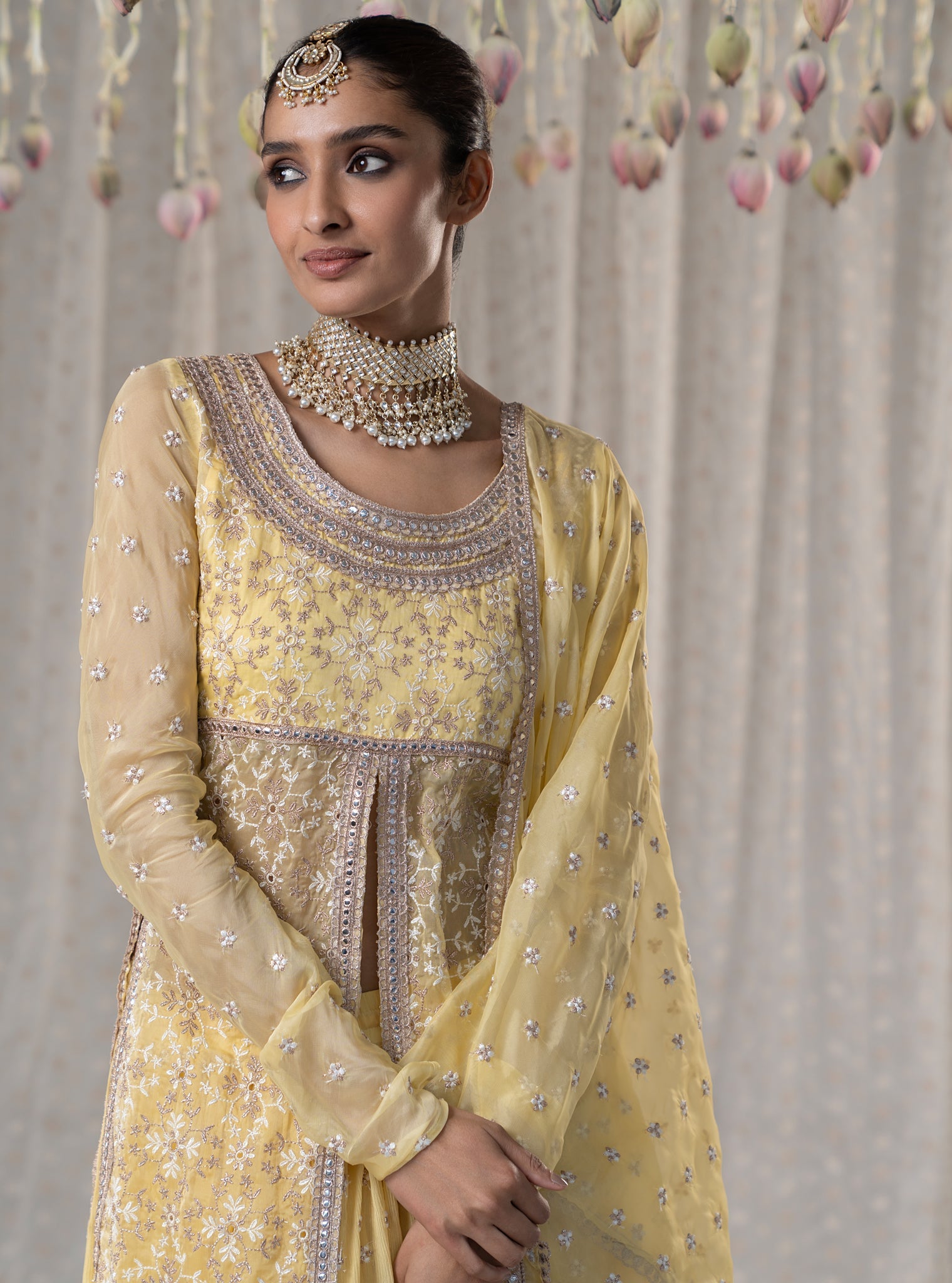 Sajda Organza Yellow Kurta with Skirt Set