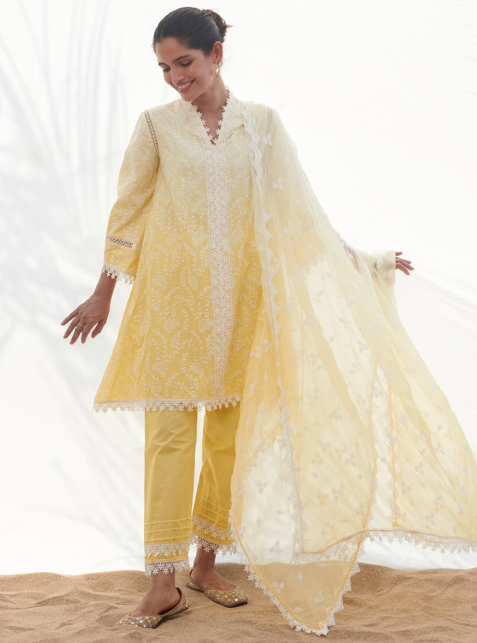 Santona Supima Cotton Yellow Kurta Set