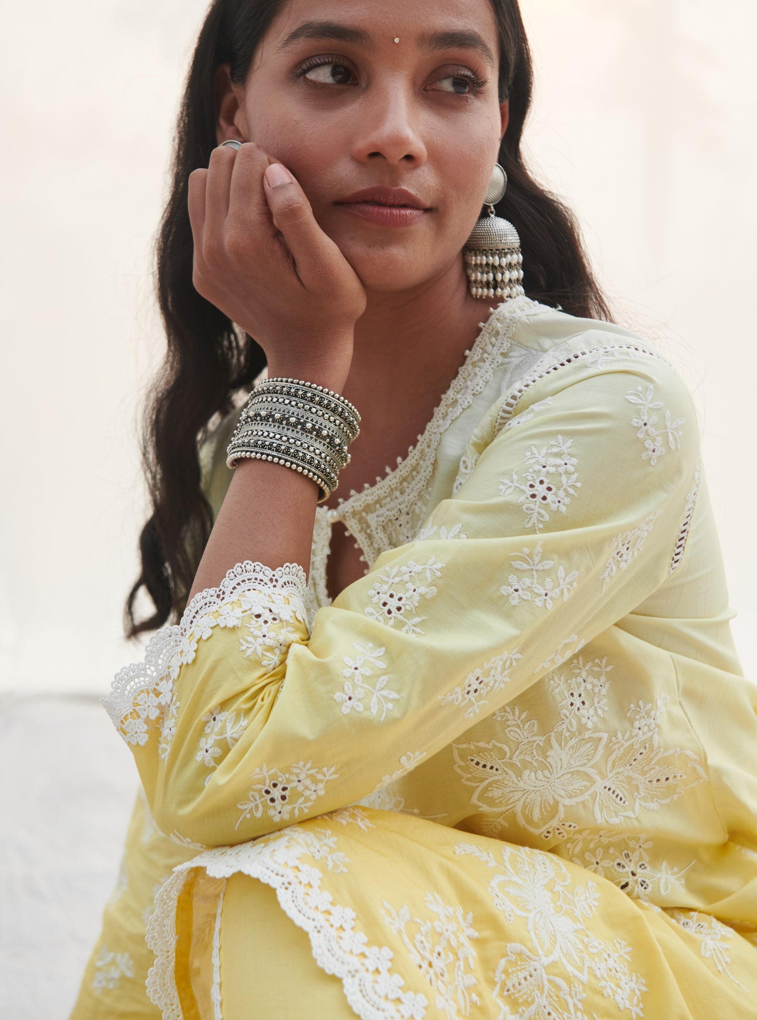 Savri Supima Cotton Yellow Kurta Set