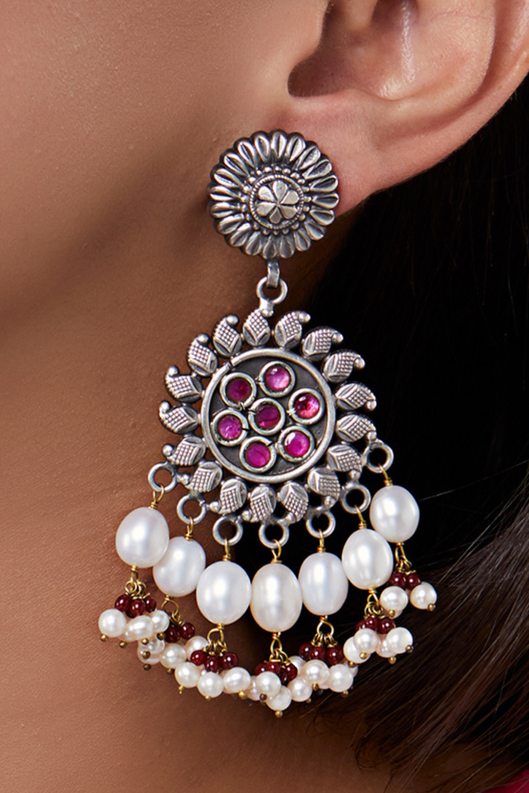 Pure Silver Chakra Pearl Earrings