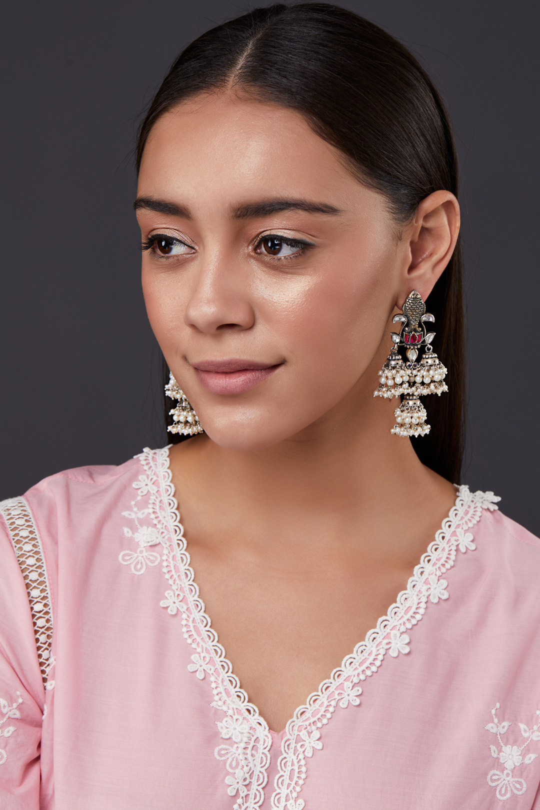 Pure Silver Fish Lotus Jhumkas