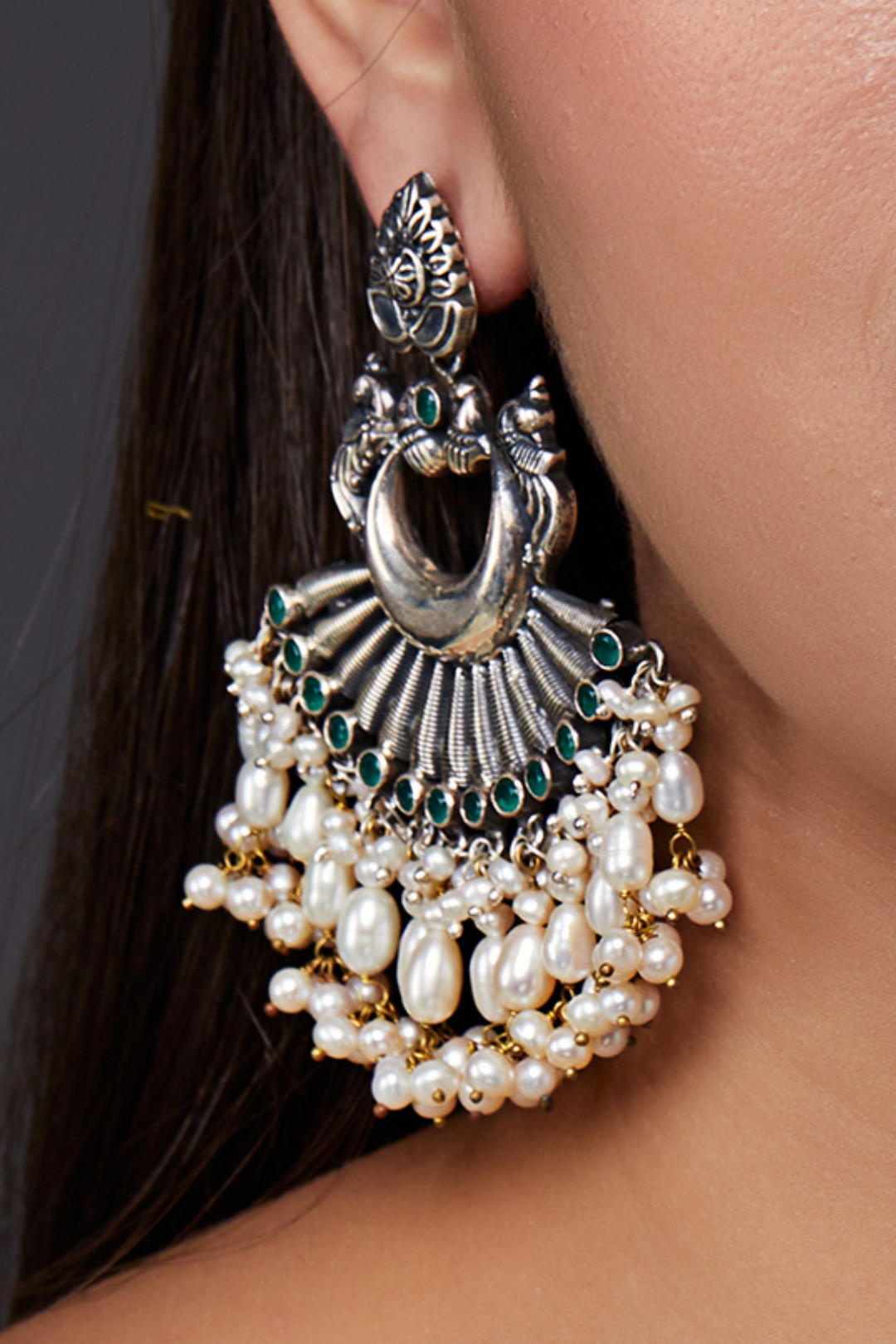 Pure Silver Mrinalini Green Onyx Earrings