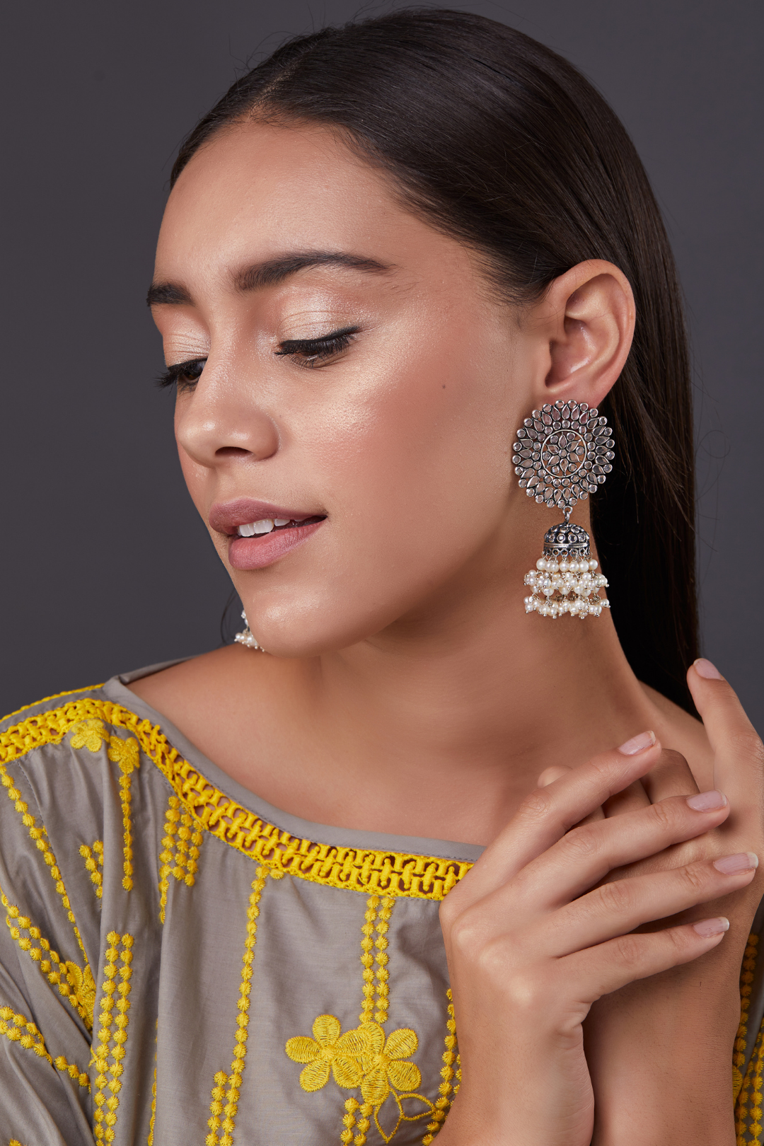 Pure Silver Surya Glass Jhumkas