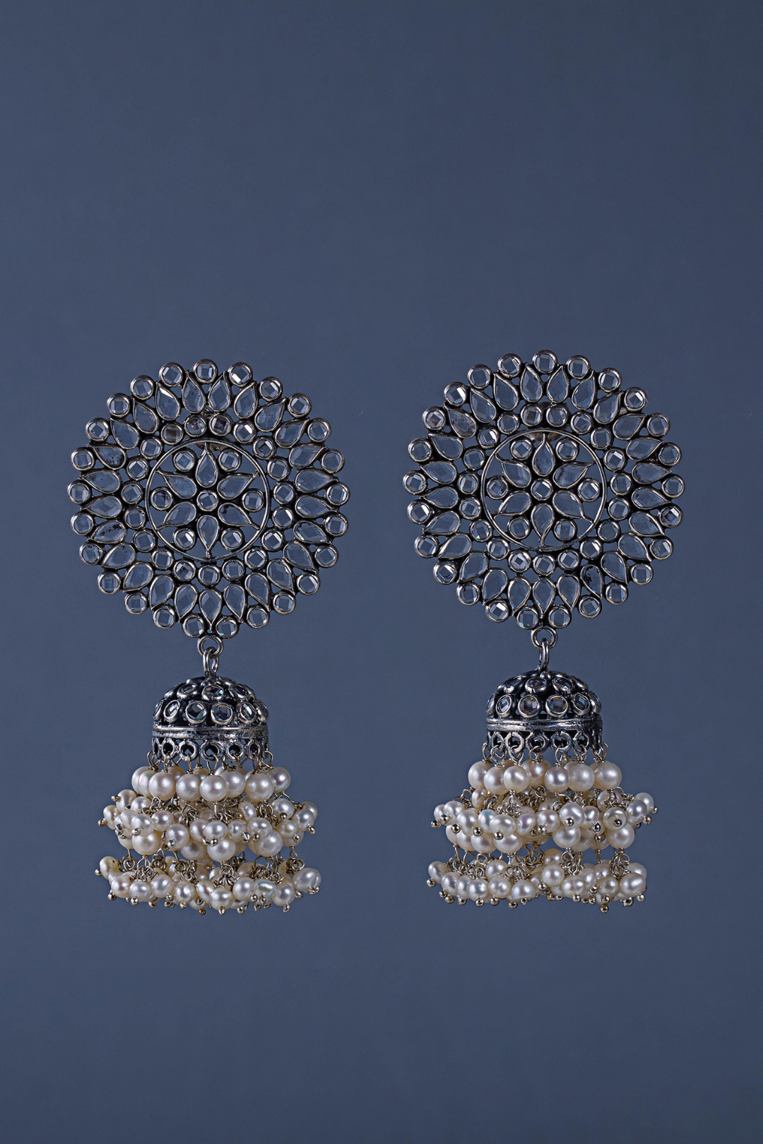 Pure Silver Surya Glass Jhumkas