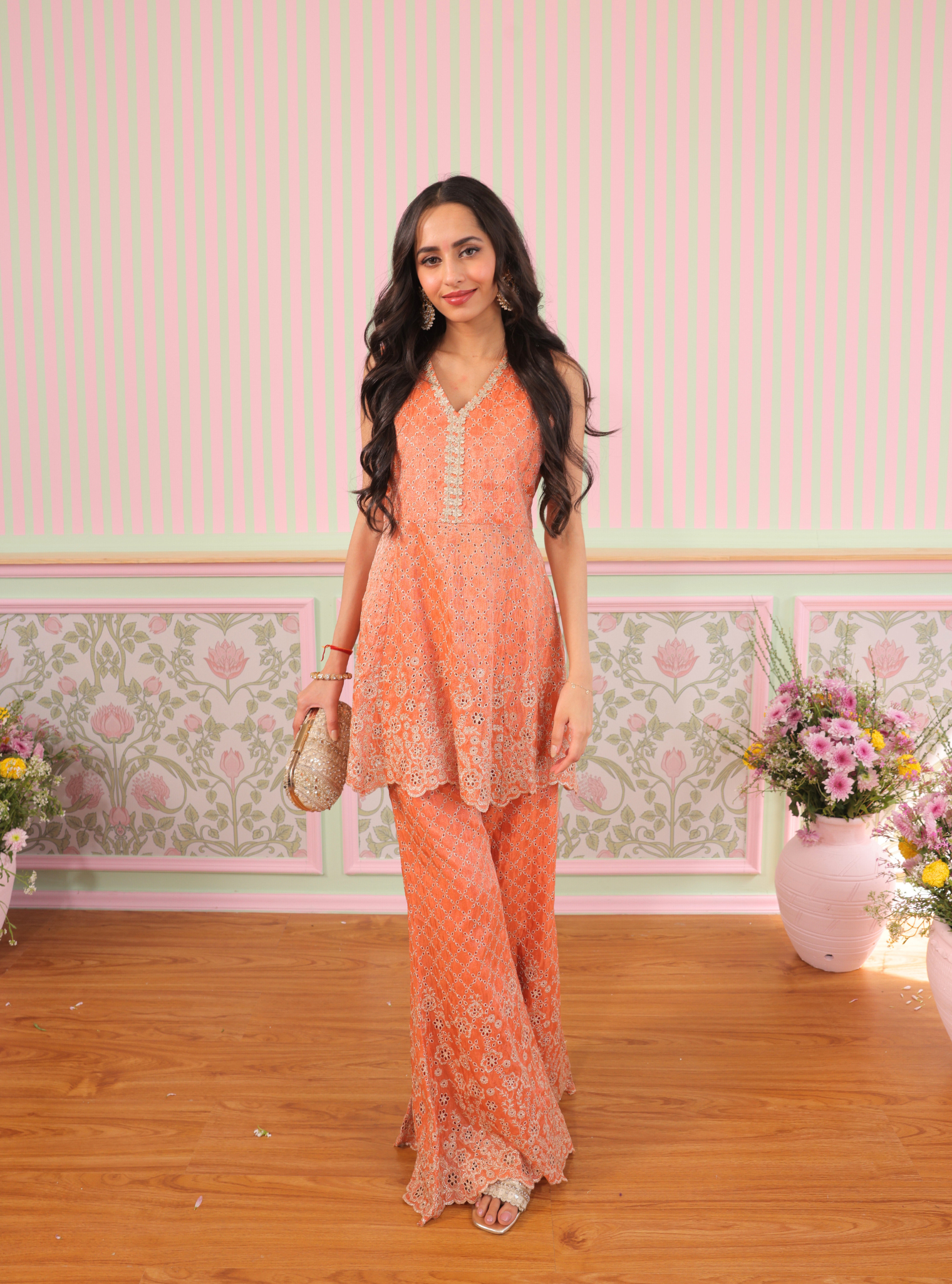 Araj Royal Tissue Burnt Orange Top Set