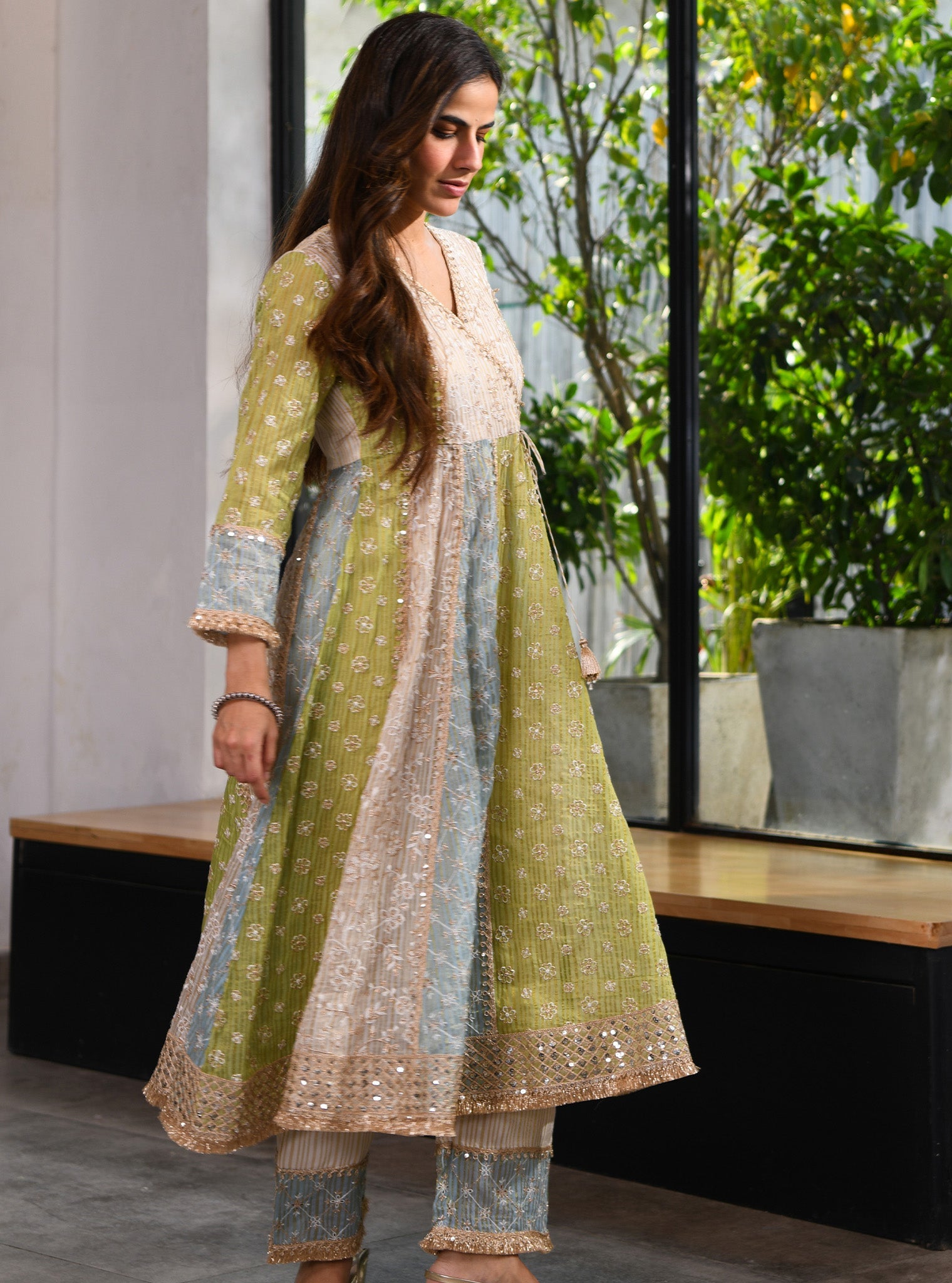 Sailsbury Banarsi Green Anarkali Kurta Set