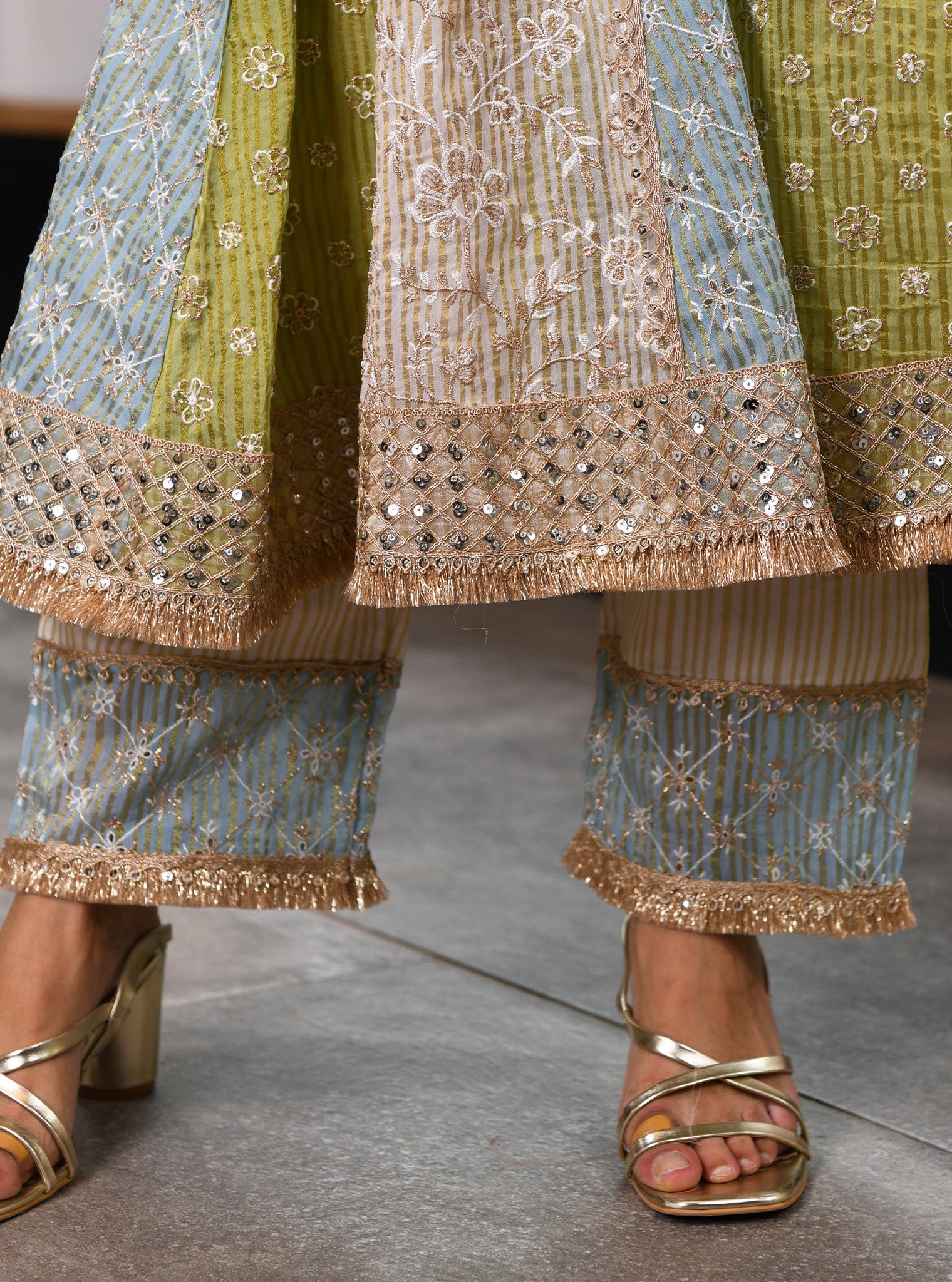 Sailsbury Banarsi Green Anarkali Kurta Set