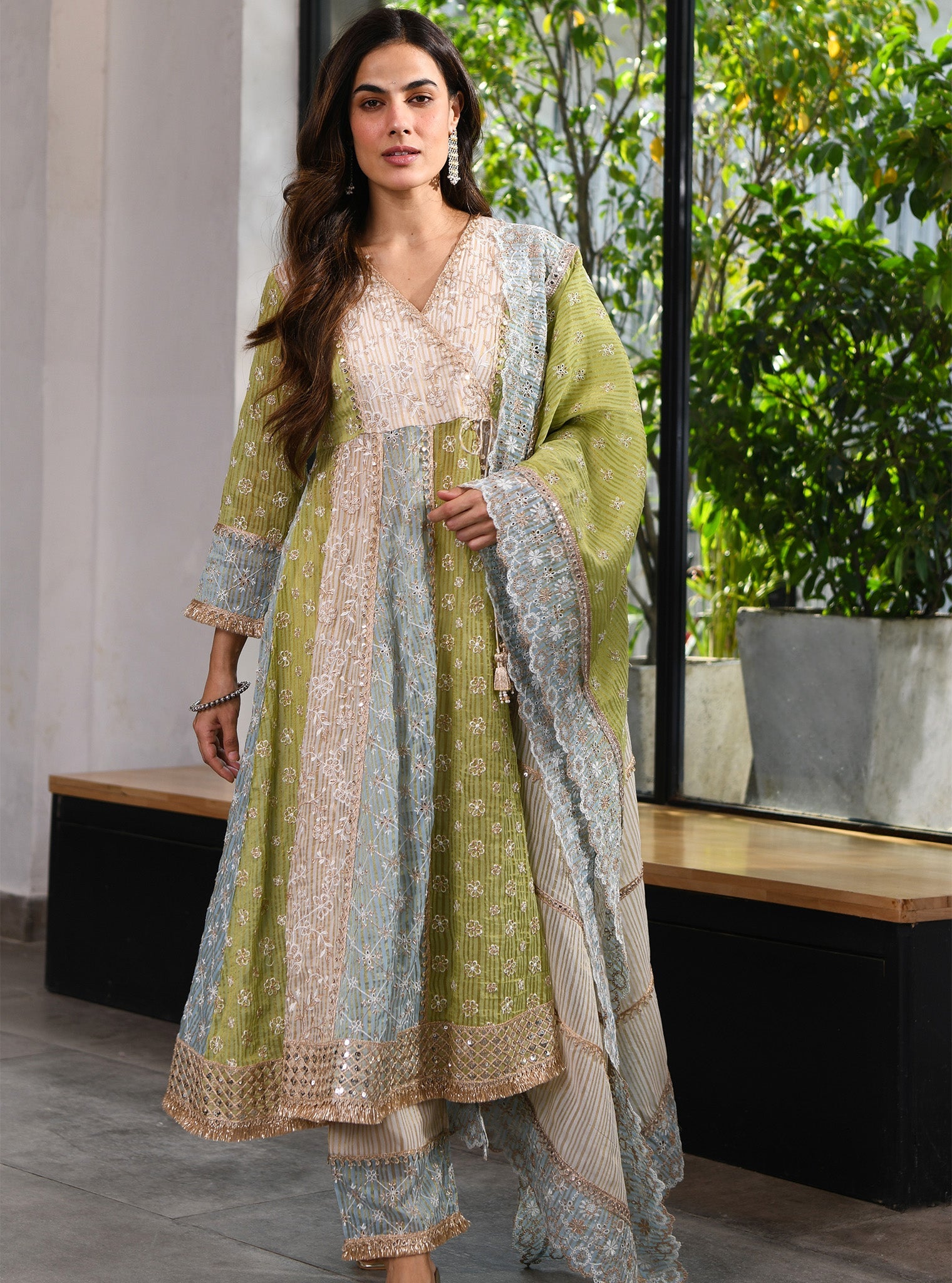 Sailsbury Banarsi Green Anarkali Kurta Set