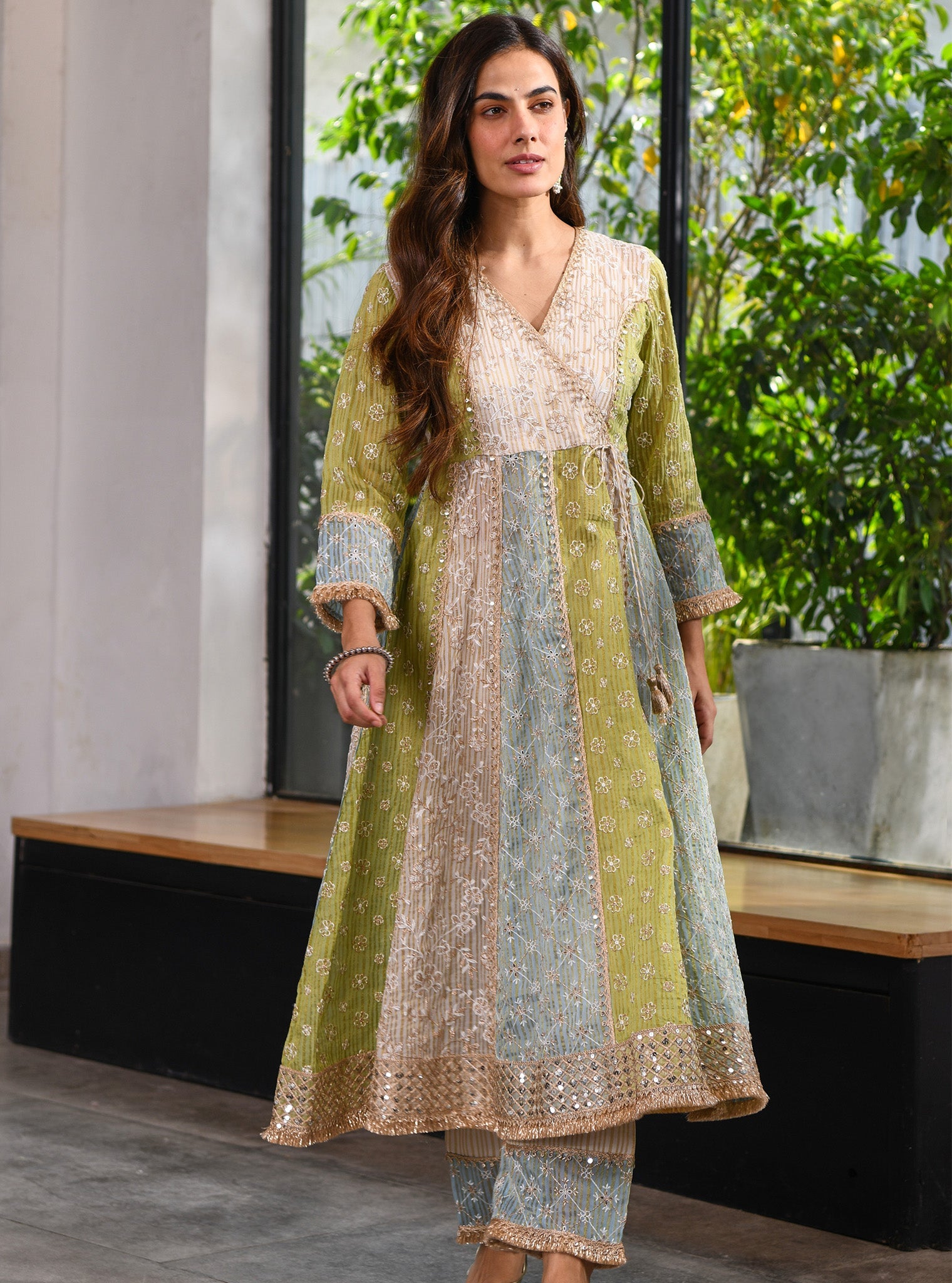 Sailsbury Banarsi Green Anarkali Kurta Set
