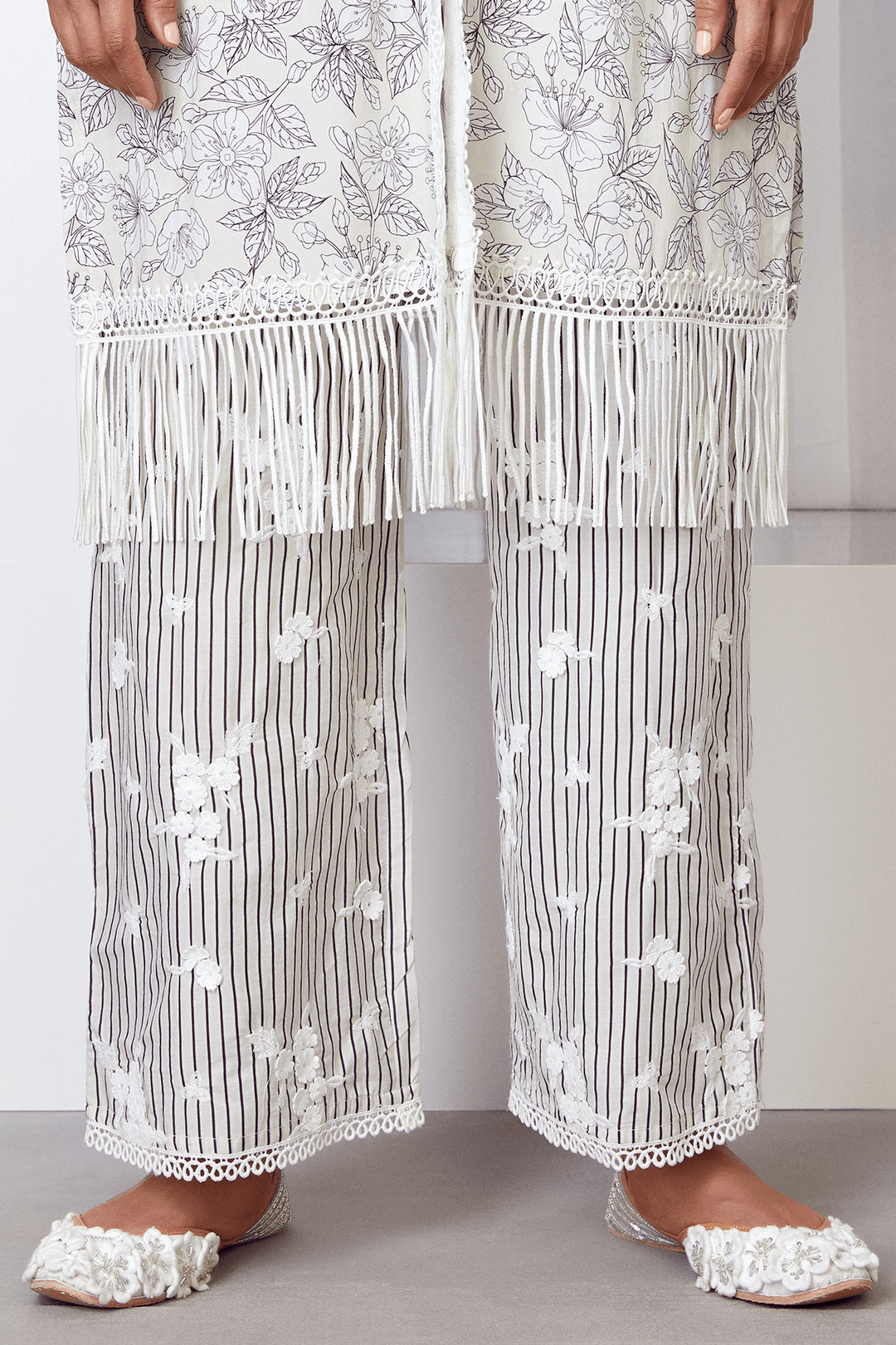 Salone Supima Cotton Off White Kurta with Palazzo Set