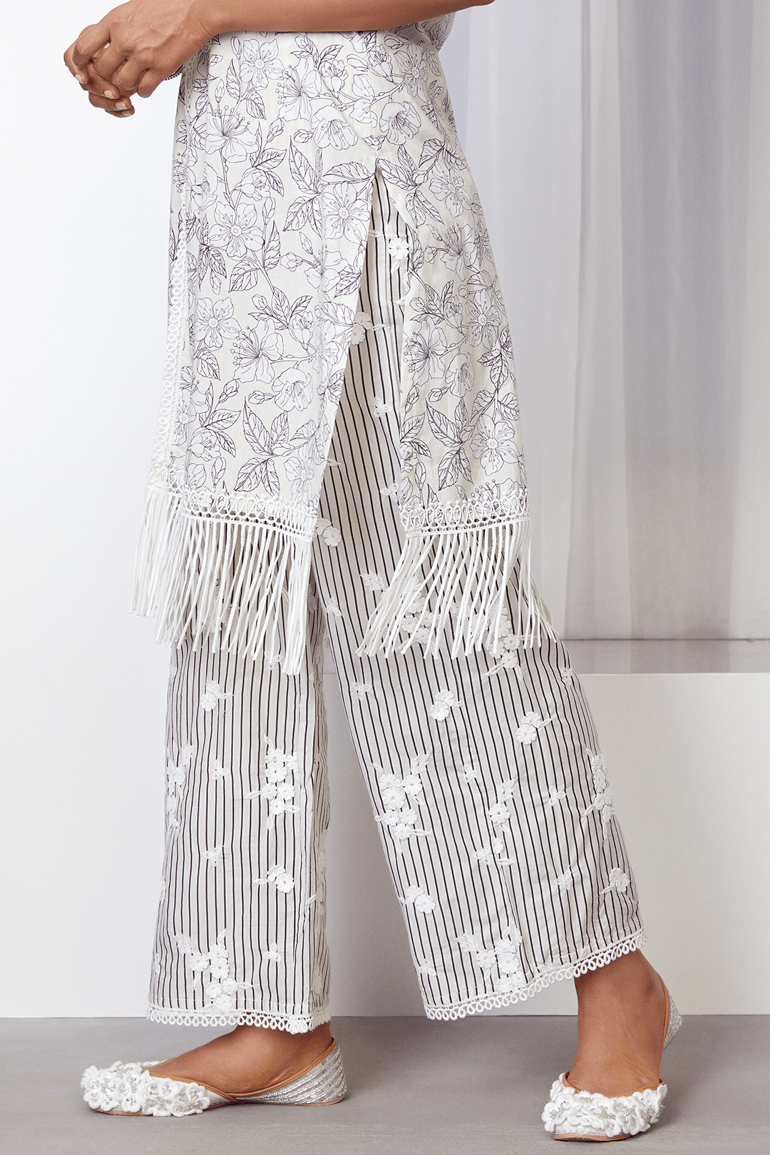 Salone Supima Cotton Off White Kurta with Palazzo Set