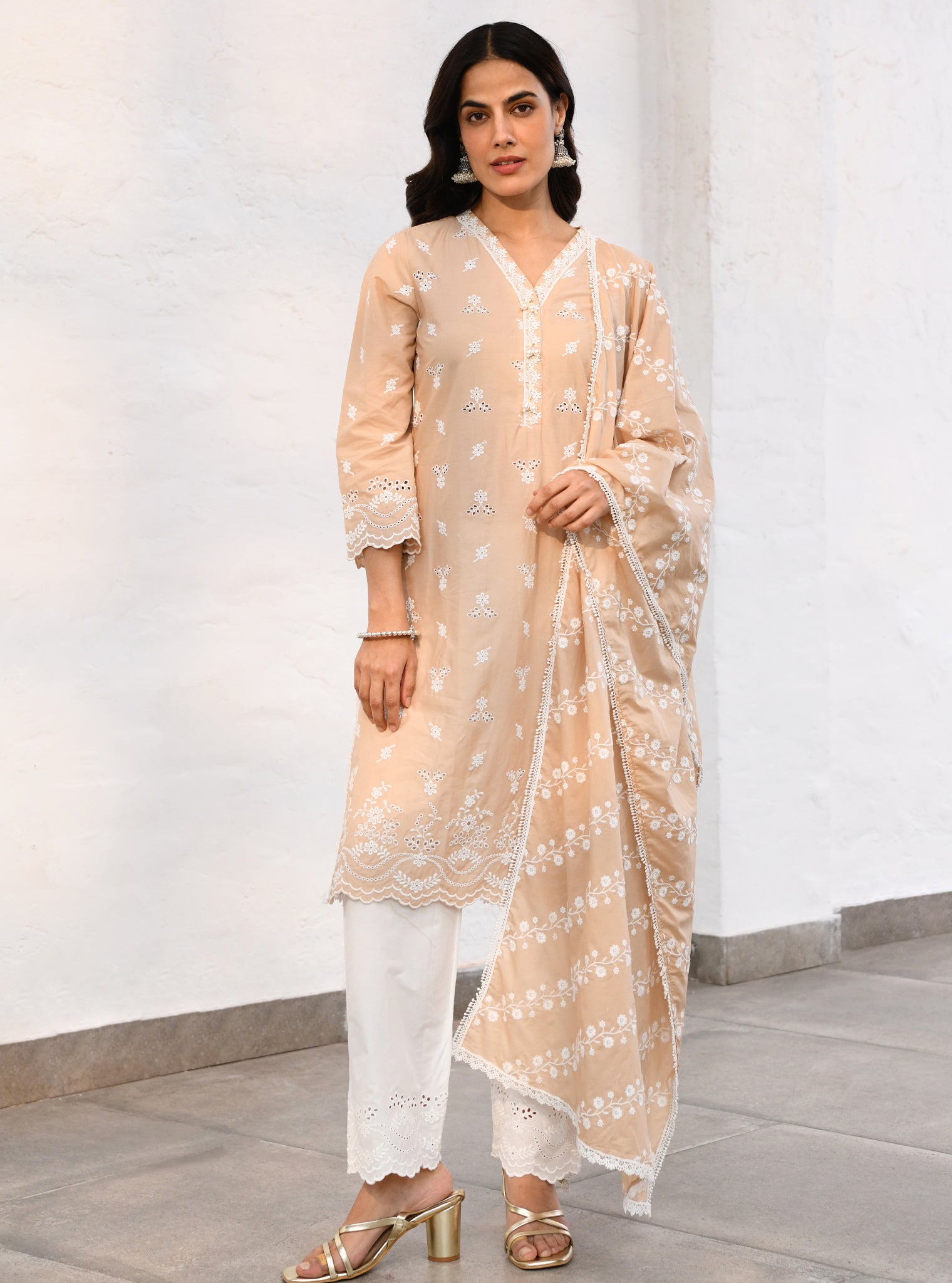 Satari Supima Cotton Beige Kurta Set