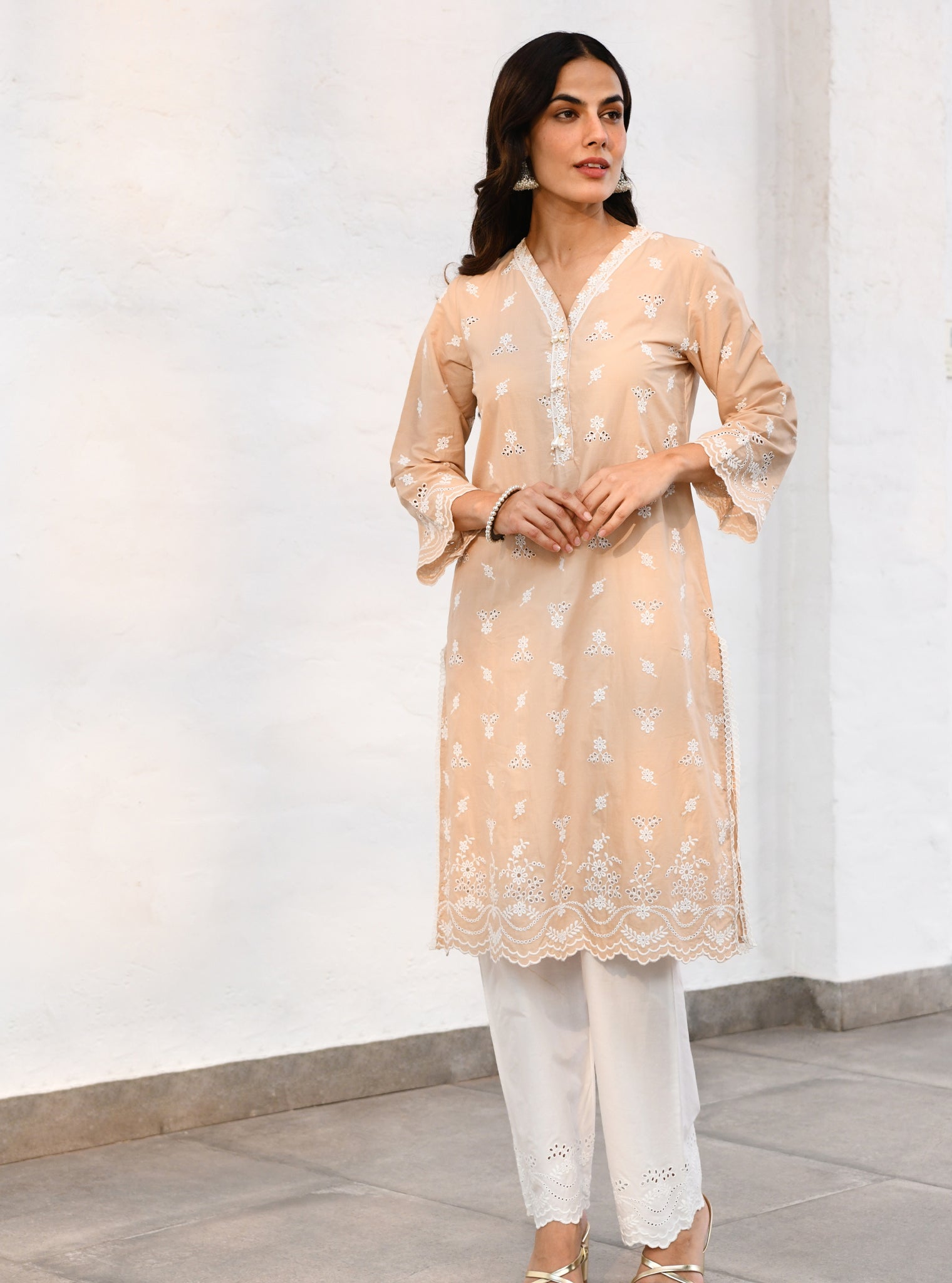 Satari Supima Cotton Beige Kurta Set