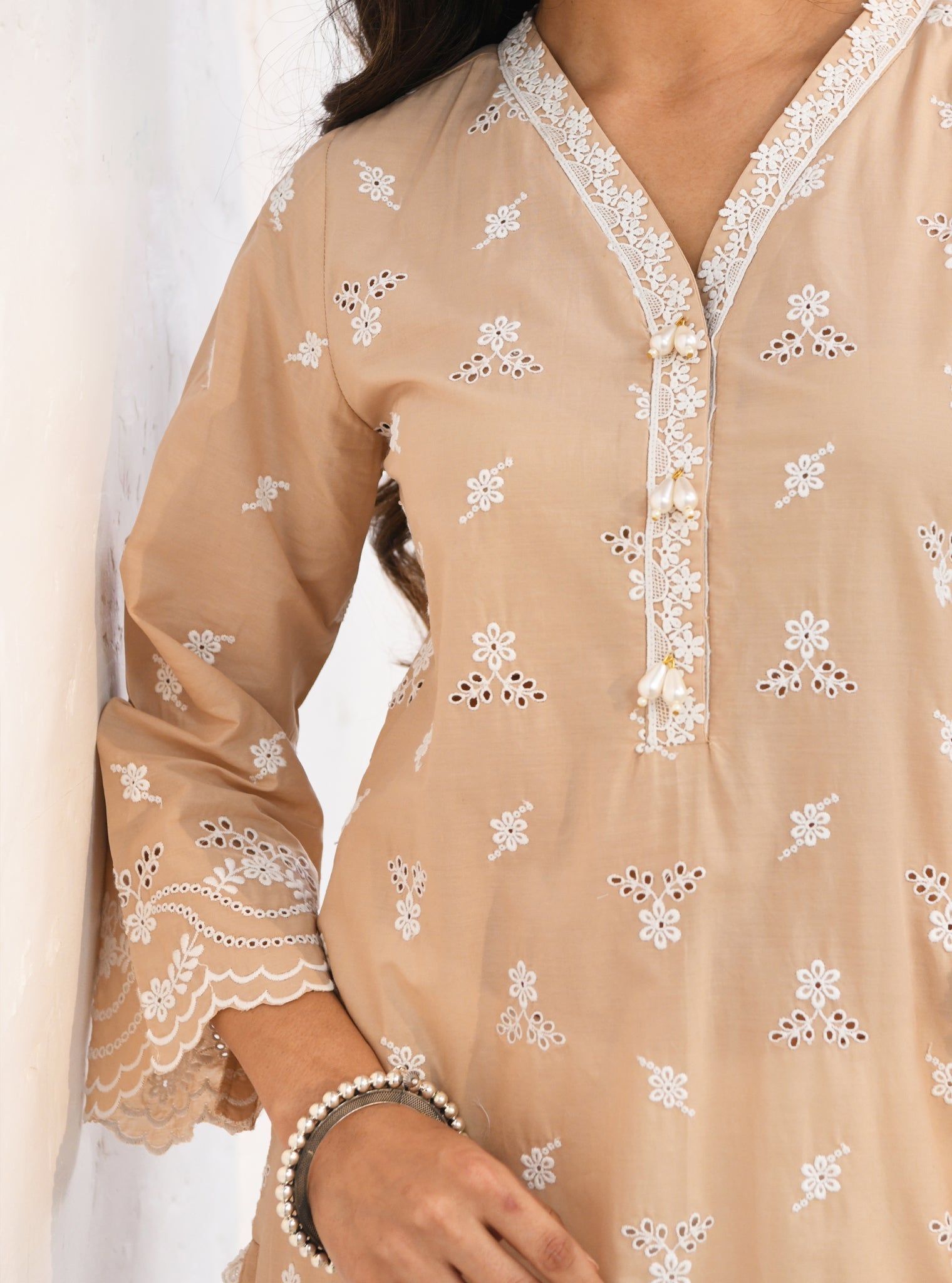 Satari Supima Cotton Beige Kurta Set