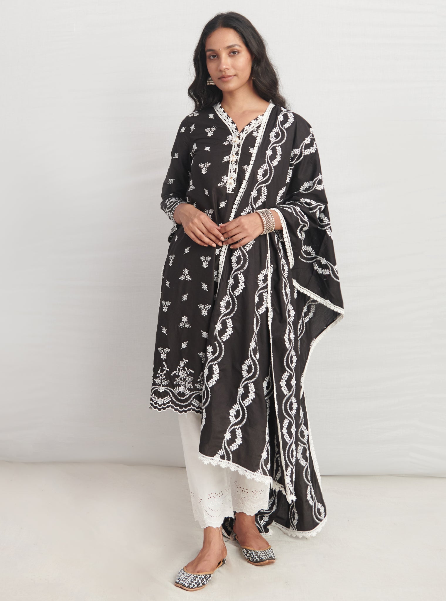 Mulmul Supima Cotton Satari Black kurta