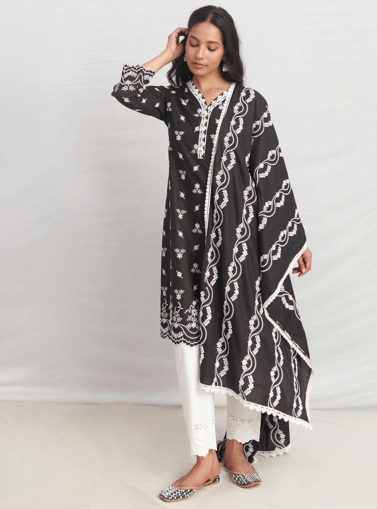Mulmul Supima Cotton Satari Black kurta