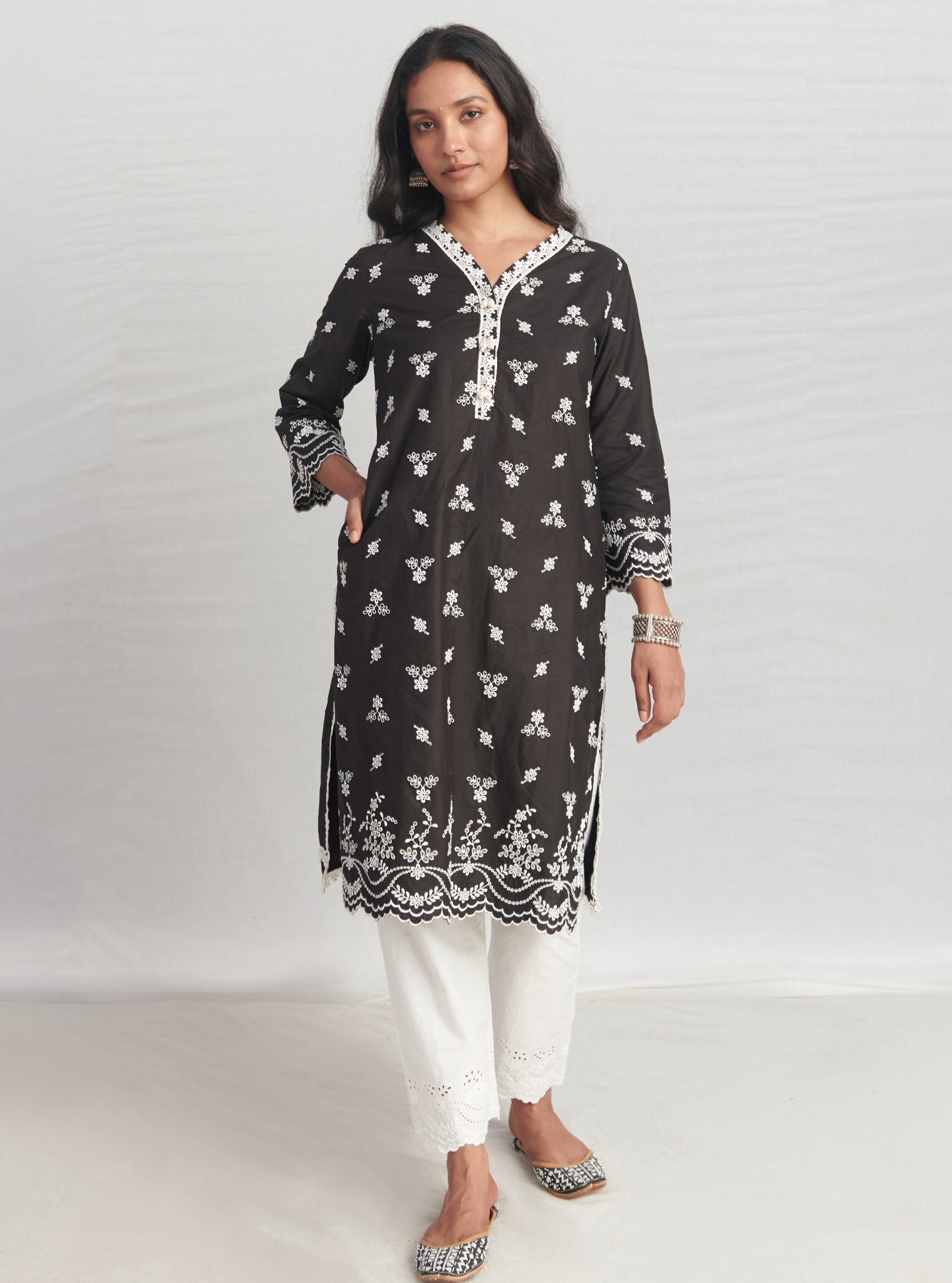 Mulmul Supima Cotton Satari Black kurta