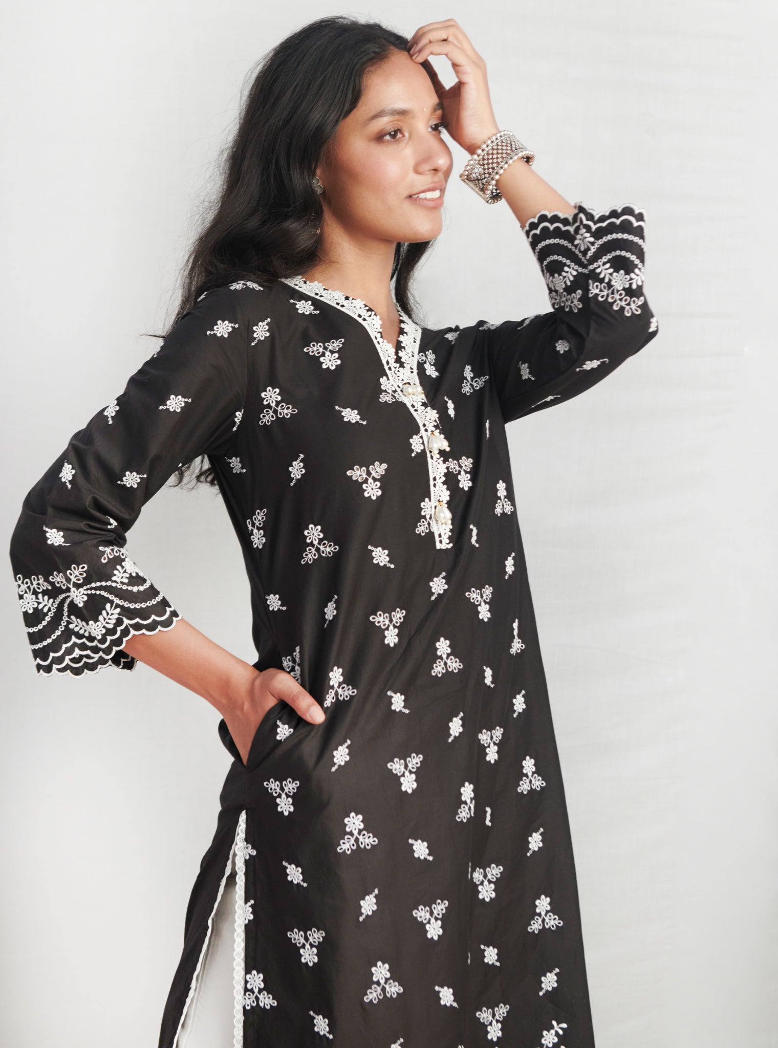 Mulmul Supima Cotton Satari Black kurta