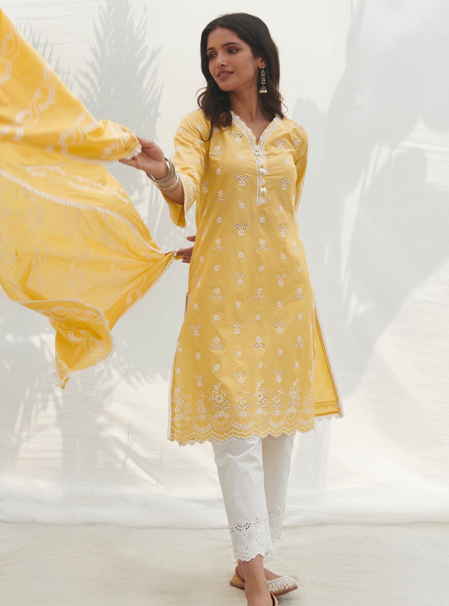 Satari Supima Cotton Yellow Kurta Set