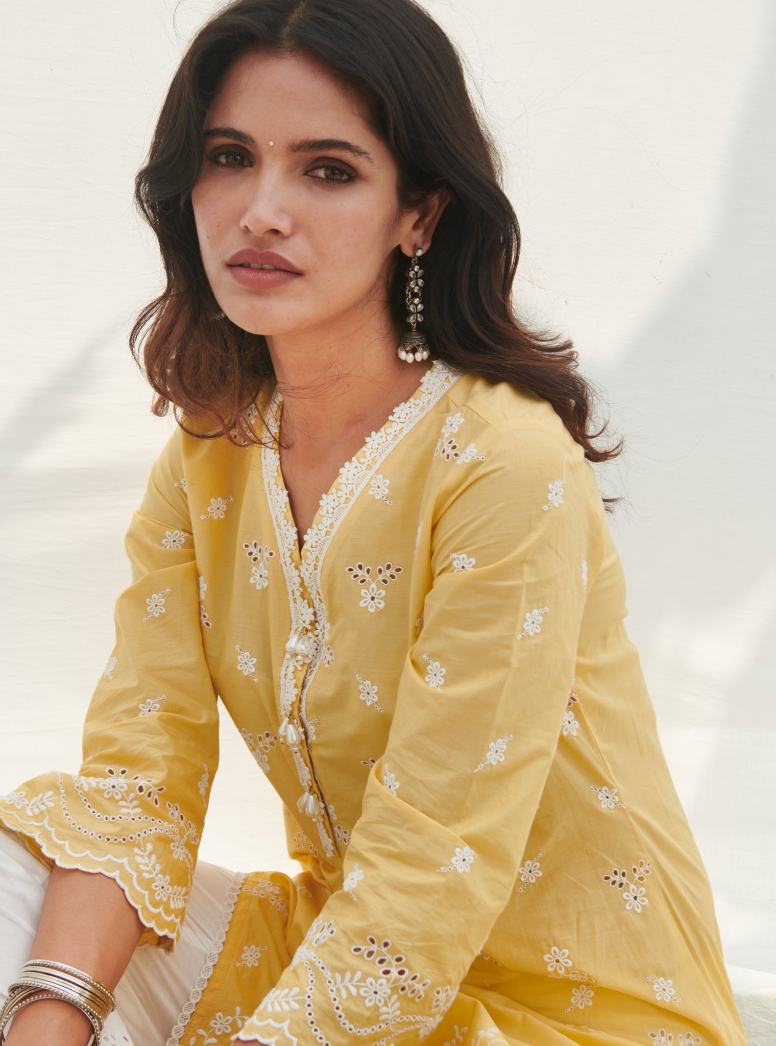 Satari Supima Cotton Yellow Kurta Set