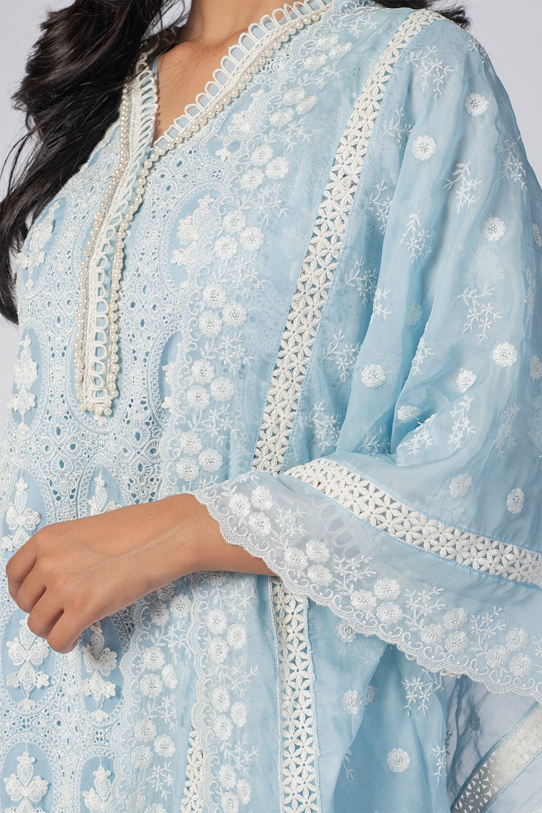 Savannah Tencel Luxe Organza Blue Kurta Set