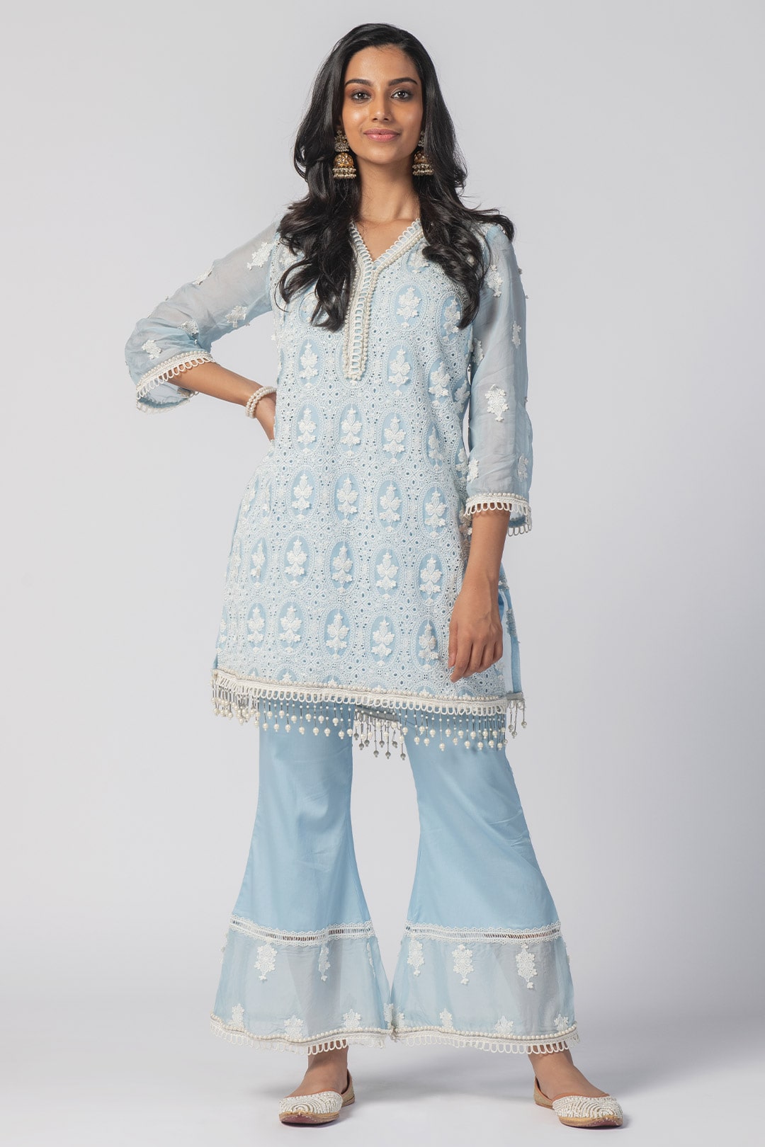 Savannah Tencel Luxe Organza Blue Kurta Set