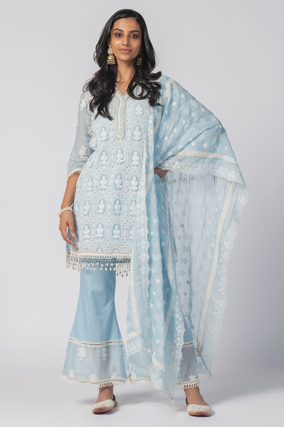 Savannah Tencel Luxe Organza Blue Kurta Set