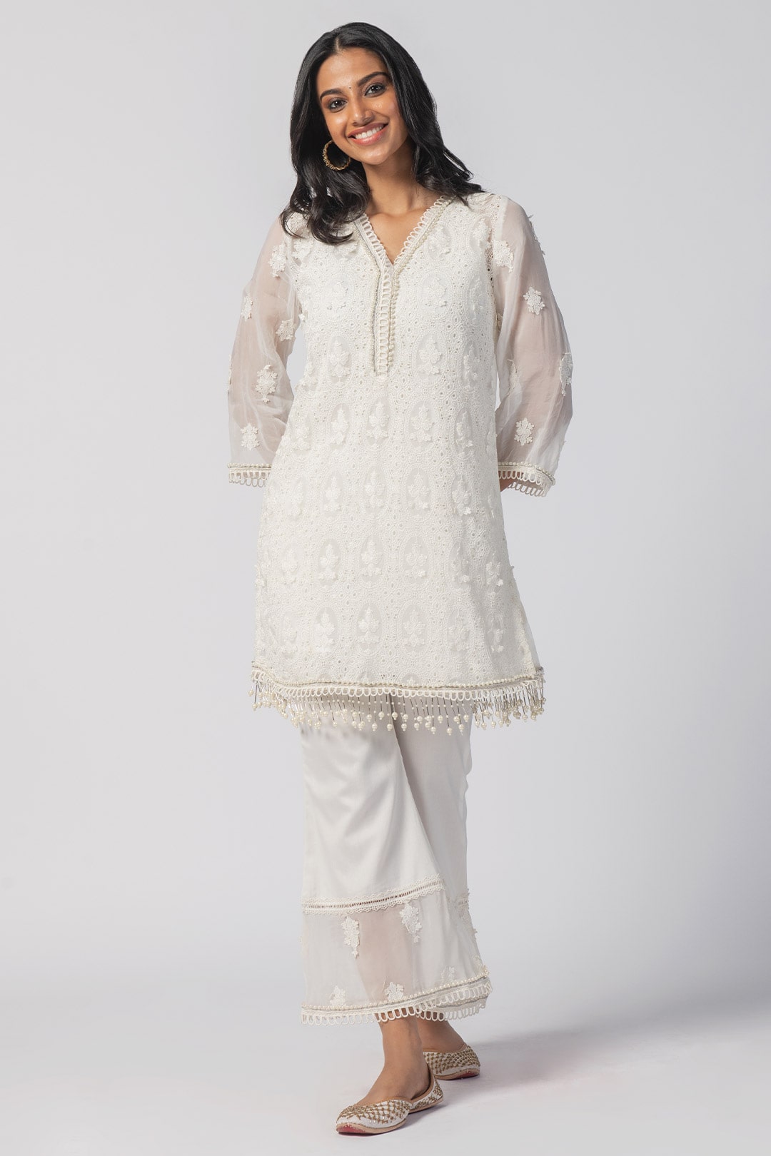 Savannah Tencel Luxe Organza Off White Kurta Set