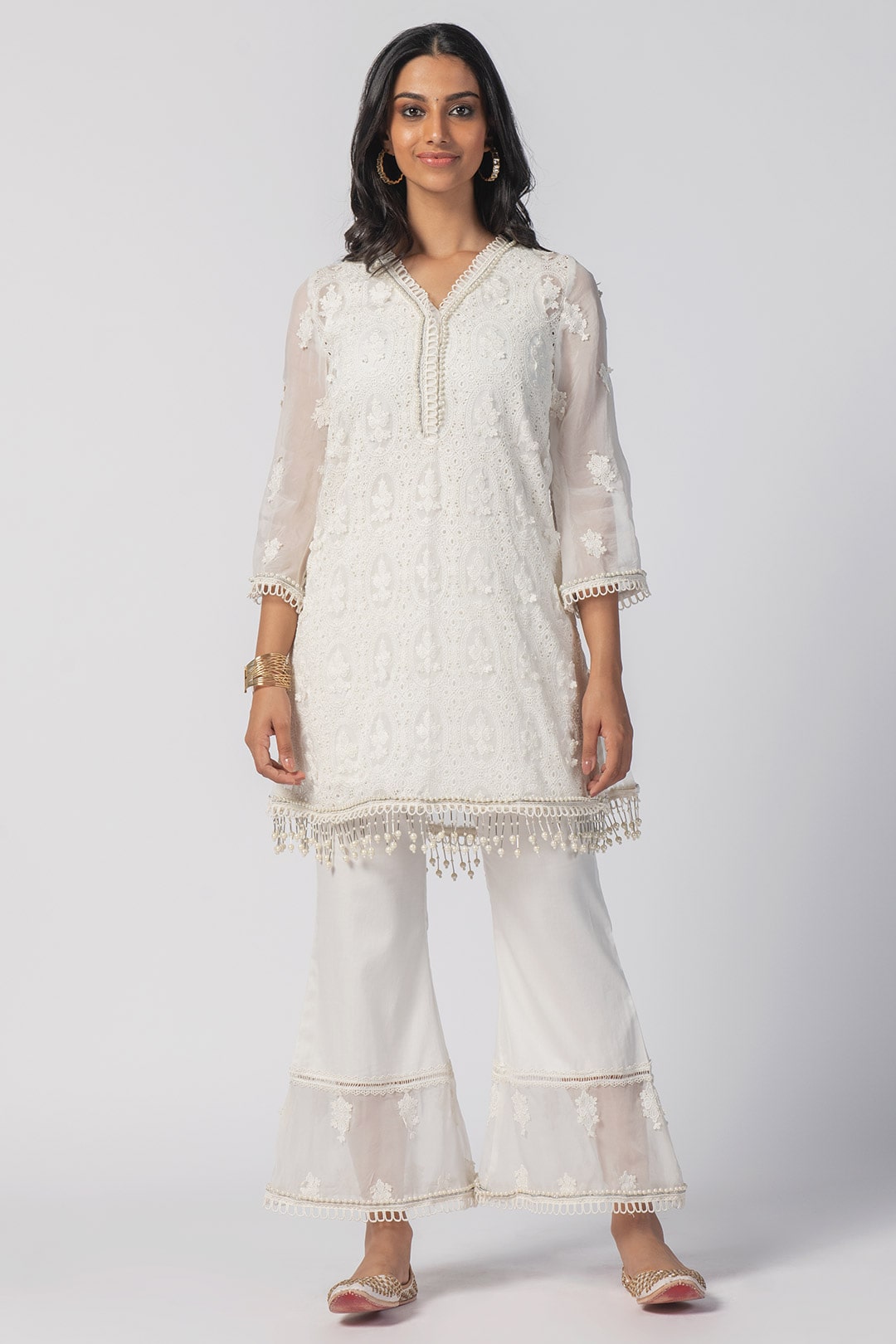 Savannah Tencel Luxe Organza Off White Kurta Set