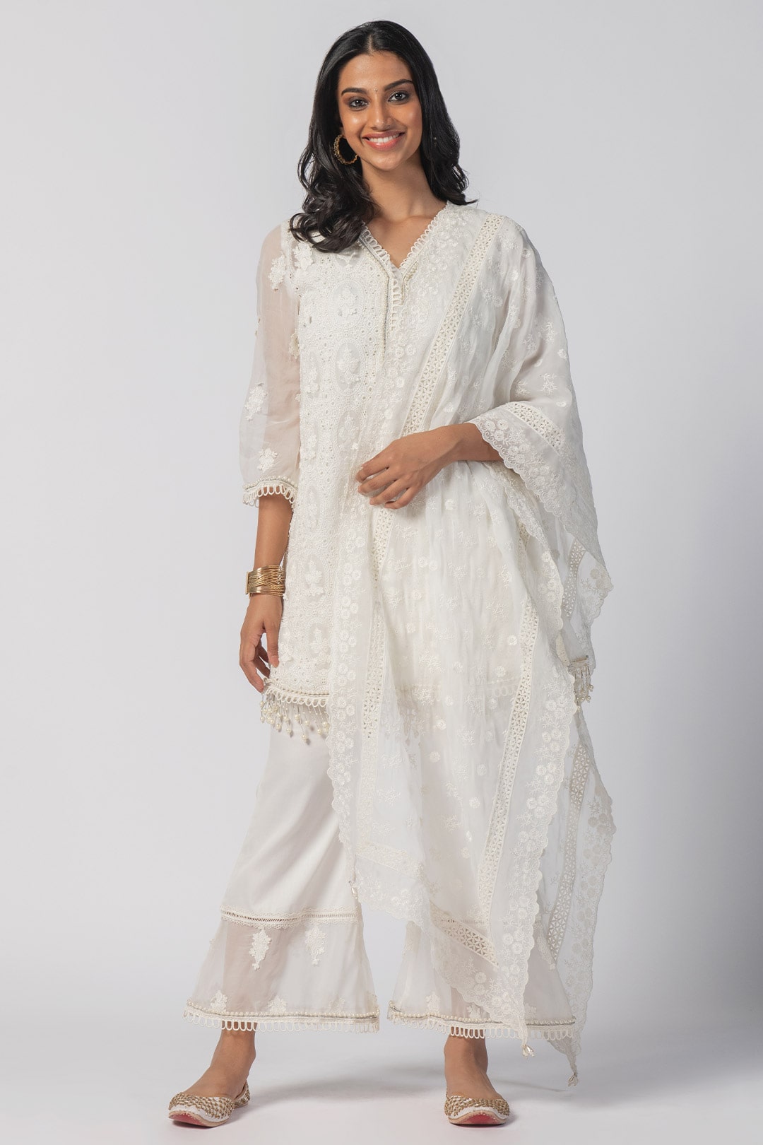 Savannah Tencel Luxe Organza Off White Kurta Set