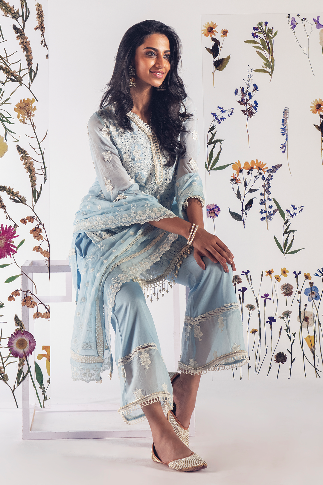 Savannah Tencel Luxe Organza Blue Kurta Set